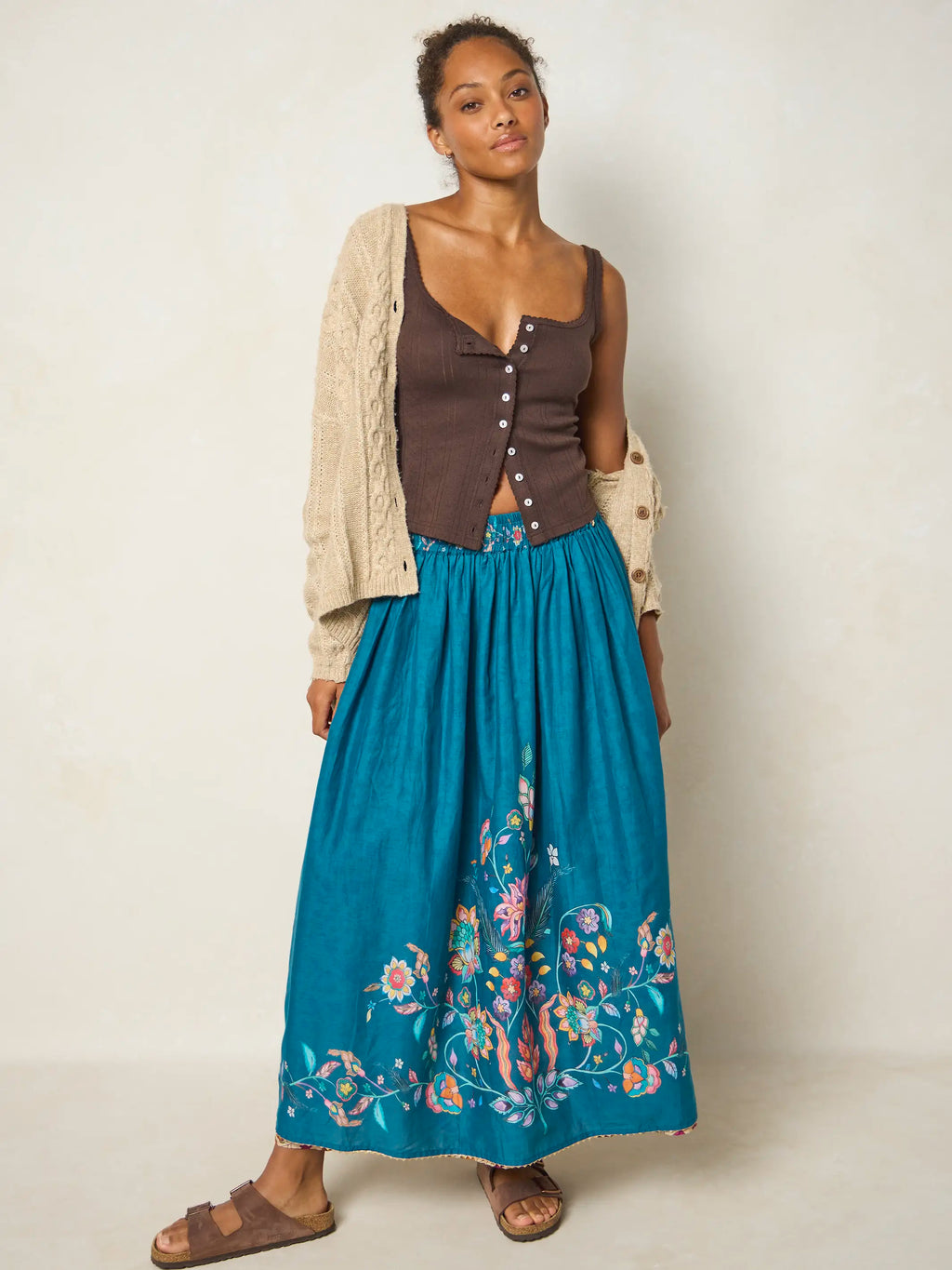 Emory Reversible Cotton Maxi Skirt - Paisley Petals Blue