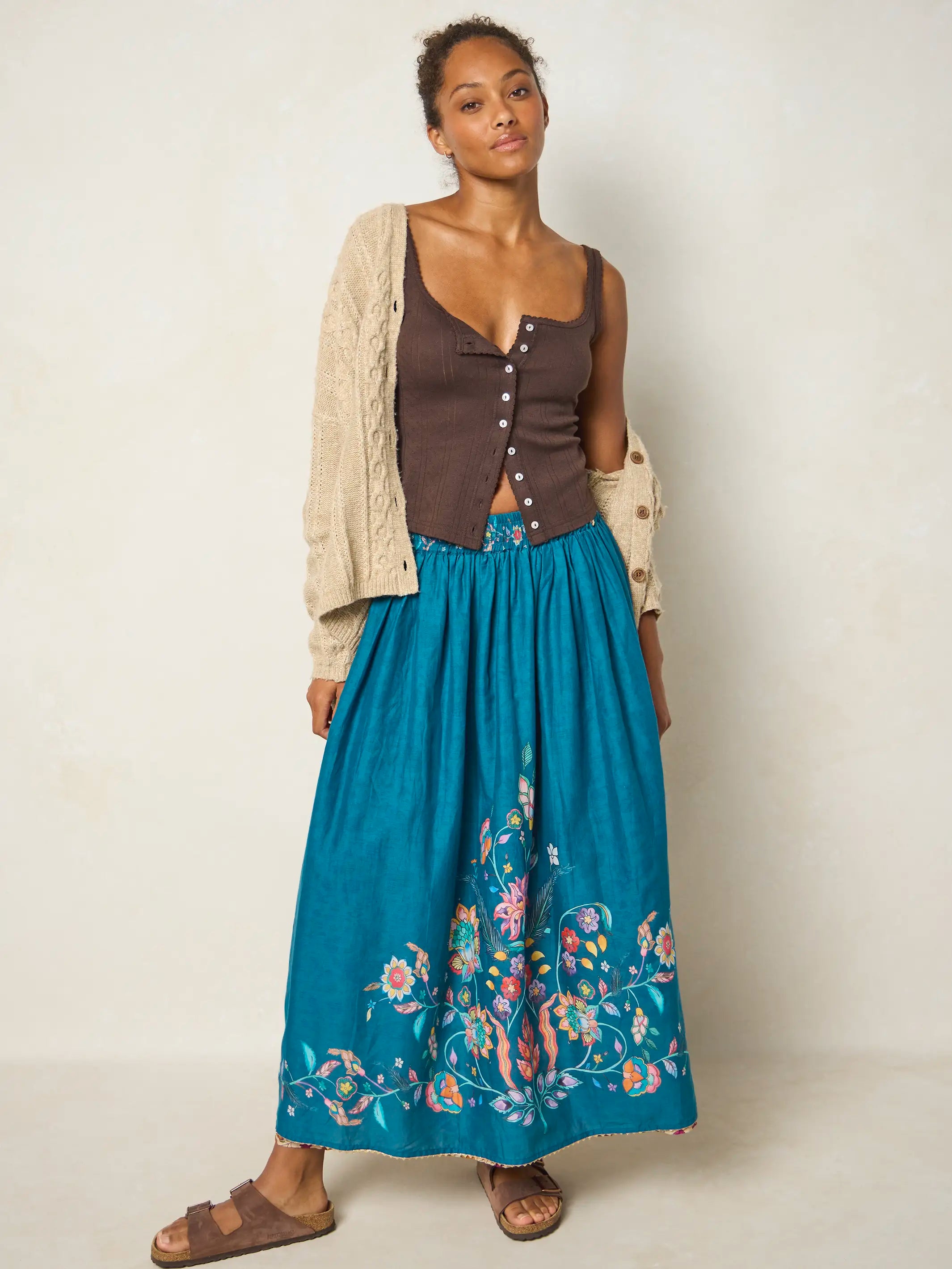 Emory Reversible Cotton Maxi Skirt - Paisley Petals Blue