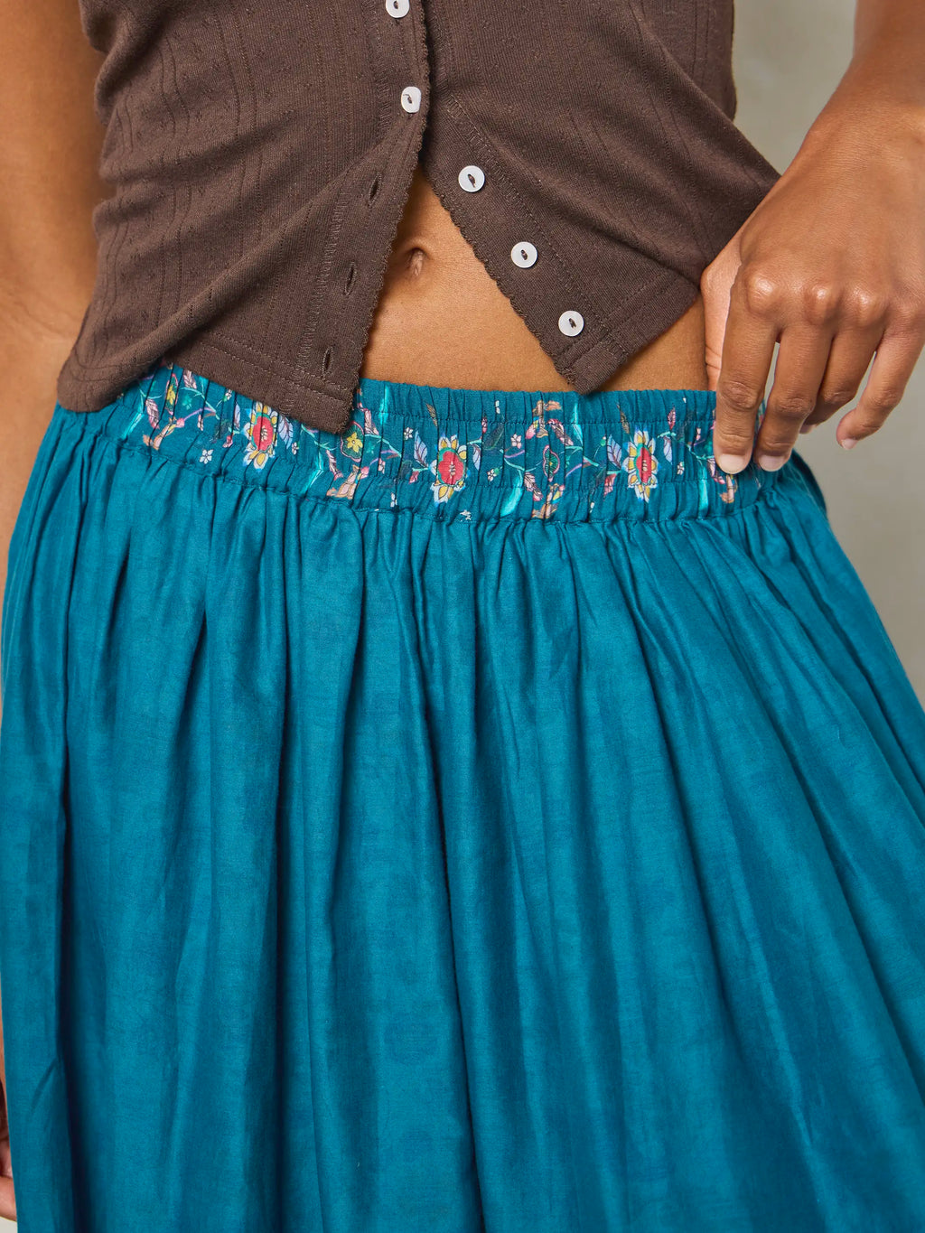 Emory Reversible Cotton Maxi Skirt - Paisley Petals Blue