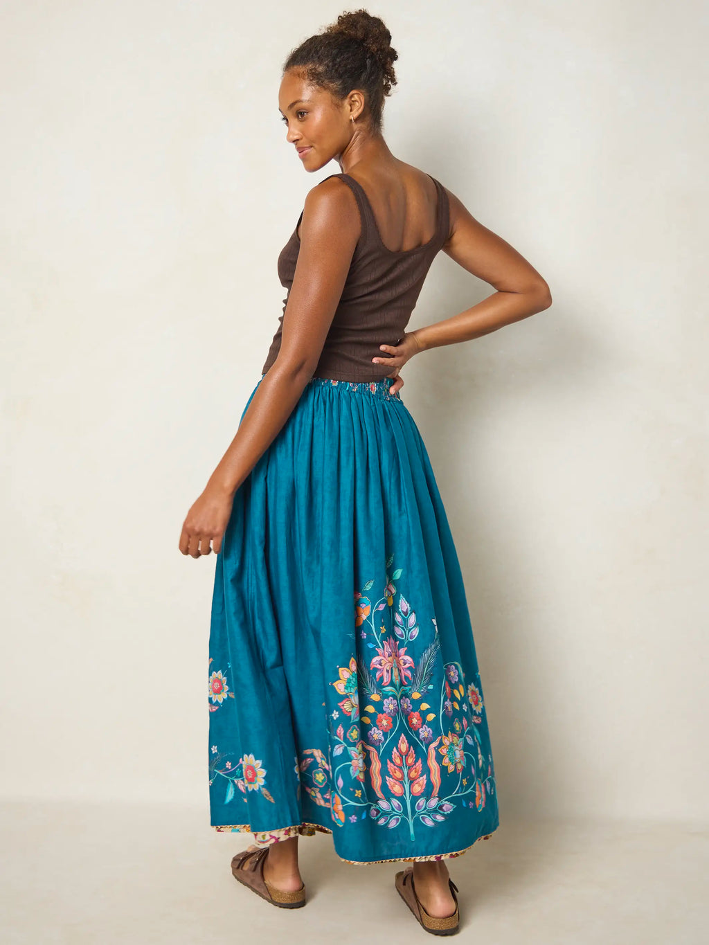 Emory Reversible Cotton Maxi Skirt - Paisley Petals Blue