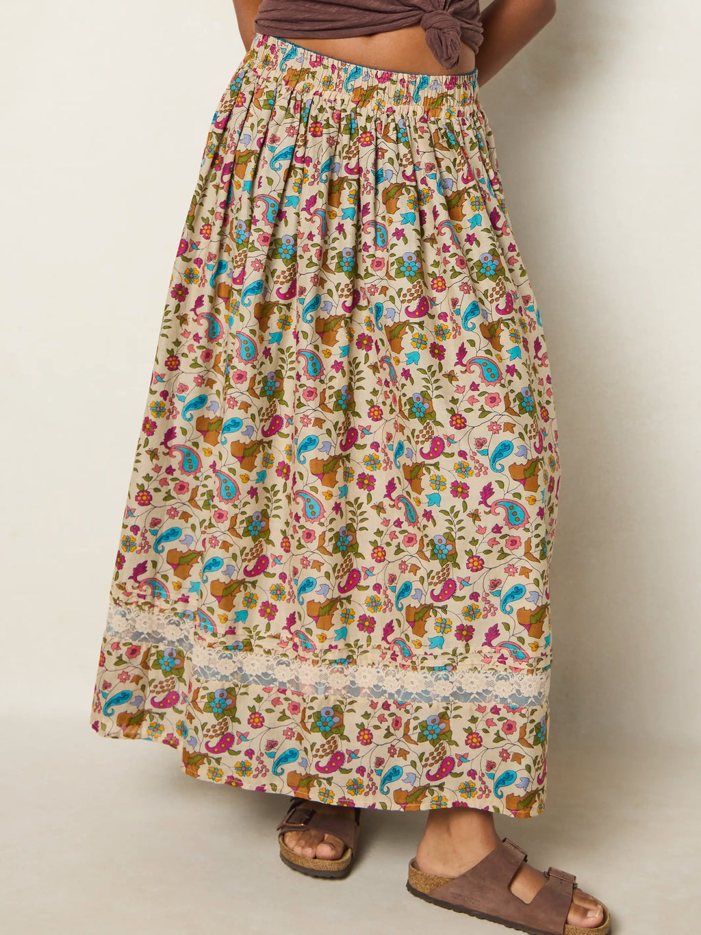 Emory Reversible Cotton Maxi Skirt - Paisley Petals Blue