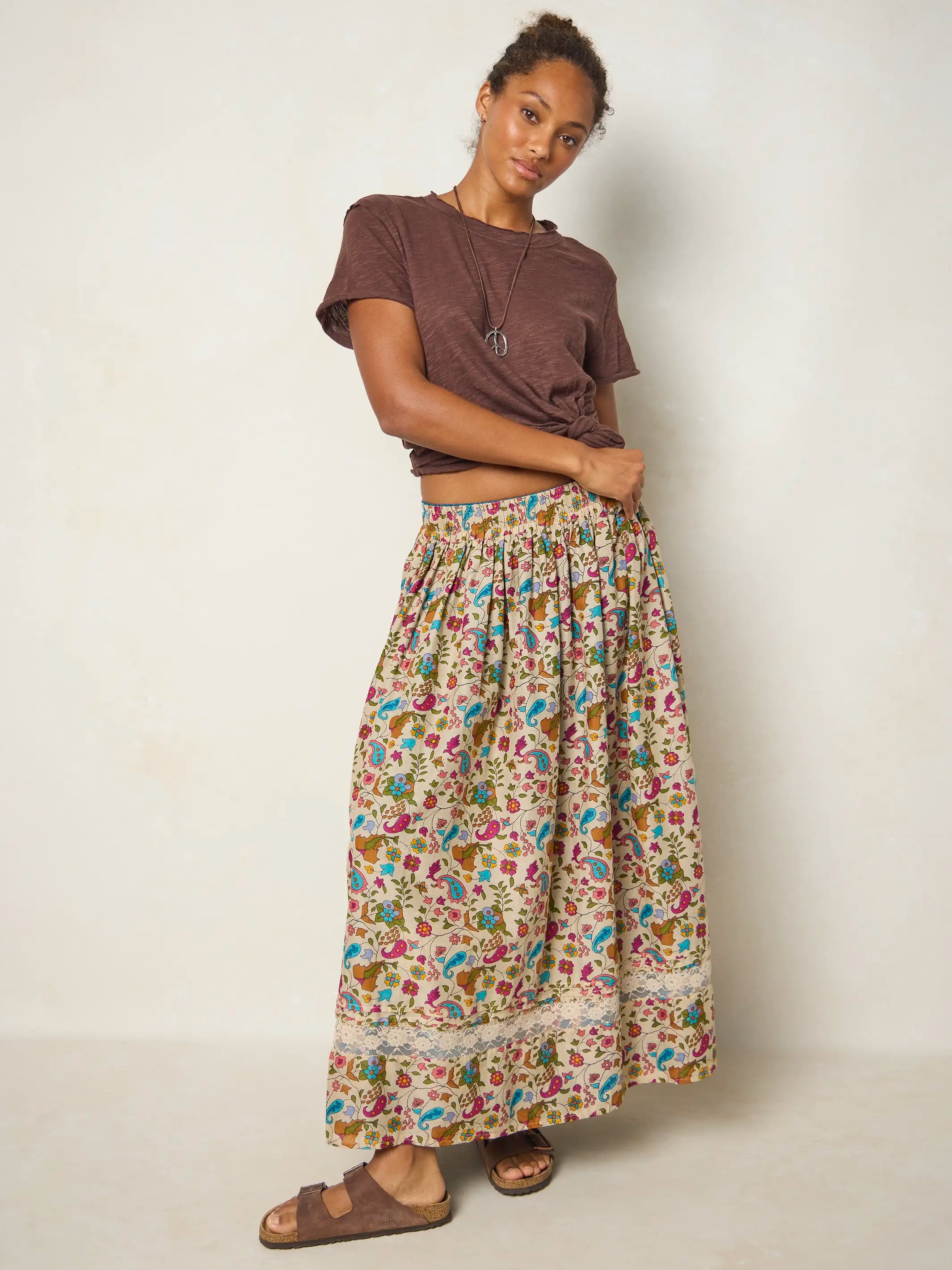 Emory Reversible Cotton Maxi Skirt - Paisley Petals Blue