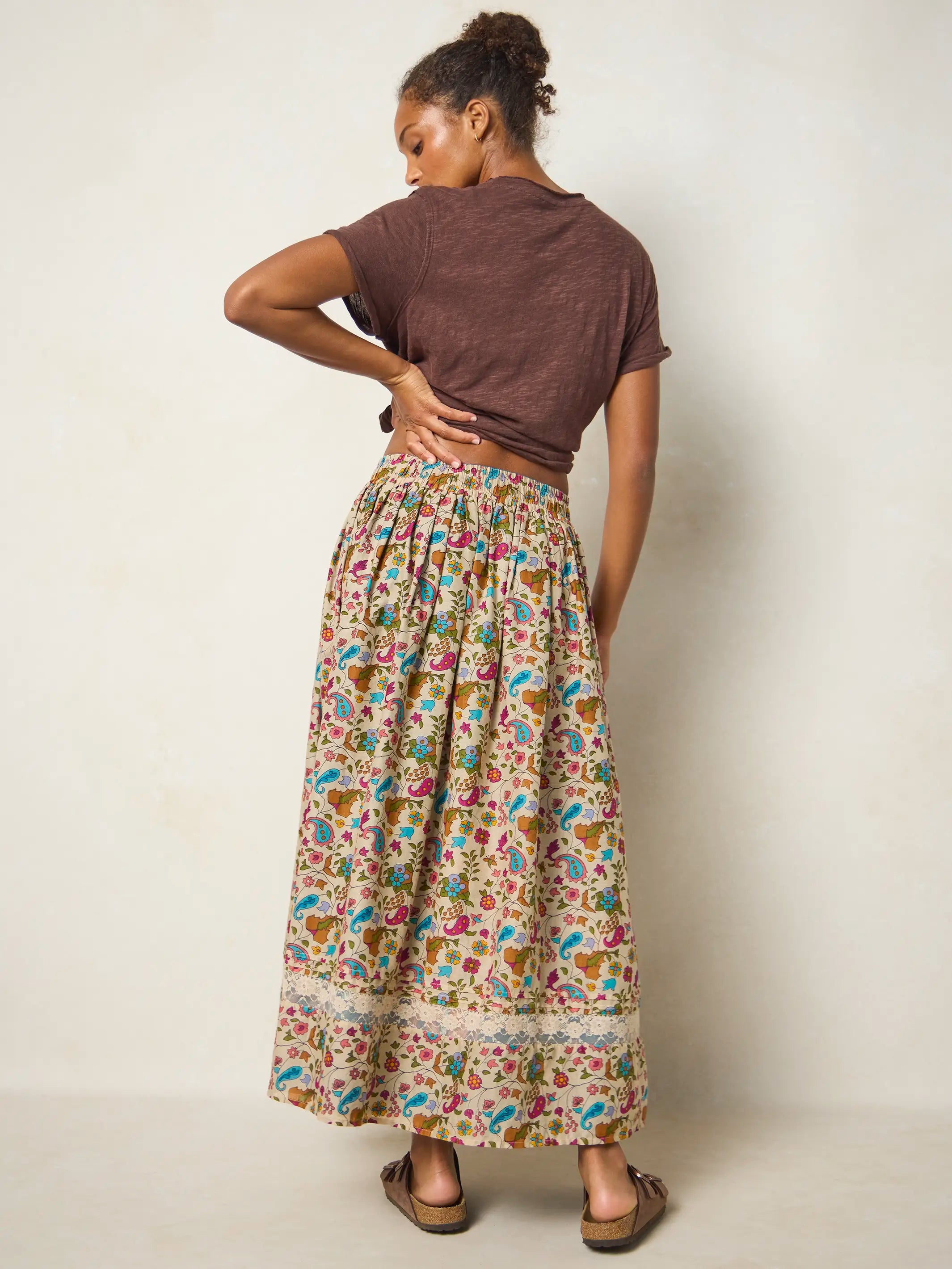 Emory Reversible Cotton Maxi Skirt - Paisley Petals Blue