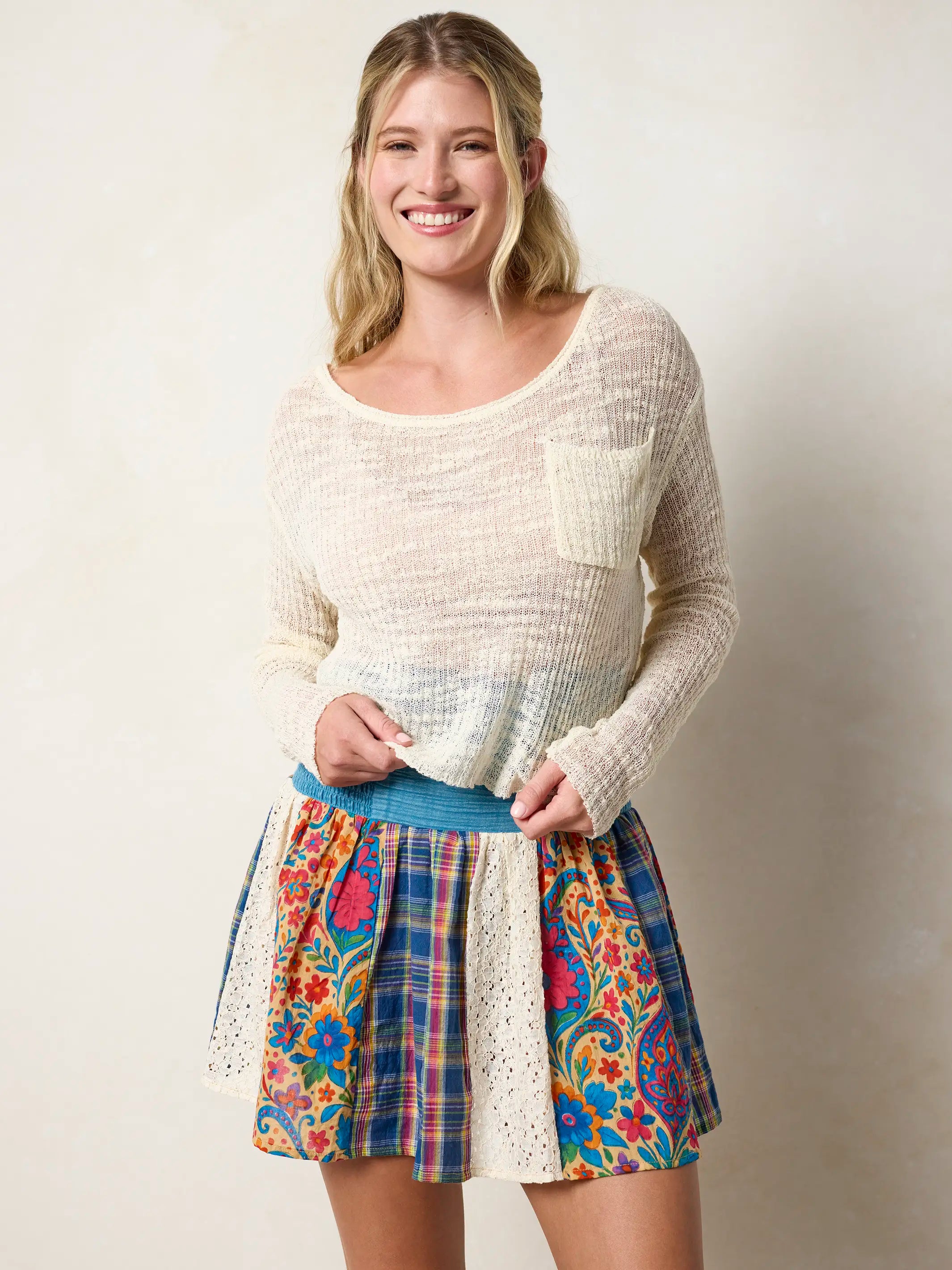 Malia Patchwork Mini Skirt - Plaid Blue Fuchsia