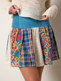 Malia Patchwork Mini Skirt - Plaid Blue Fuchsia