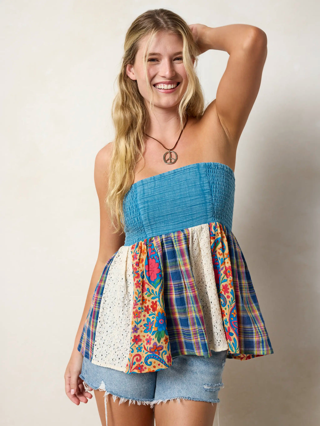 Malia Patchwork Mini Skirt - Plaid Blue Fuchsia
