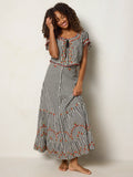 Free Fallin' Embroidered Cotton Maxi Skirt - Black Gingham