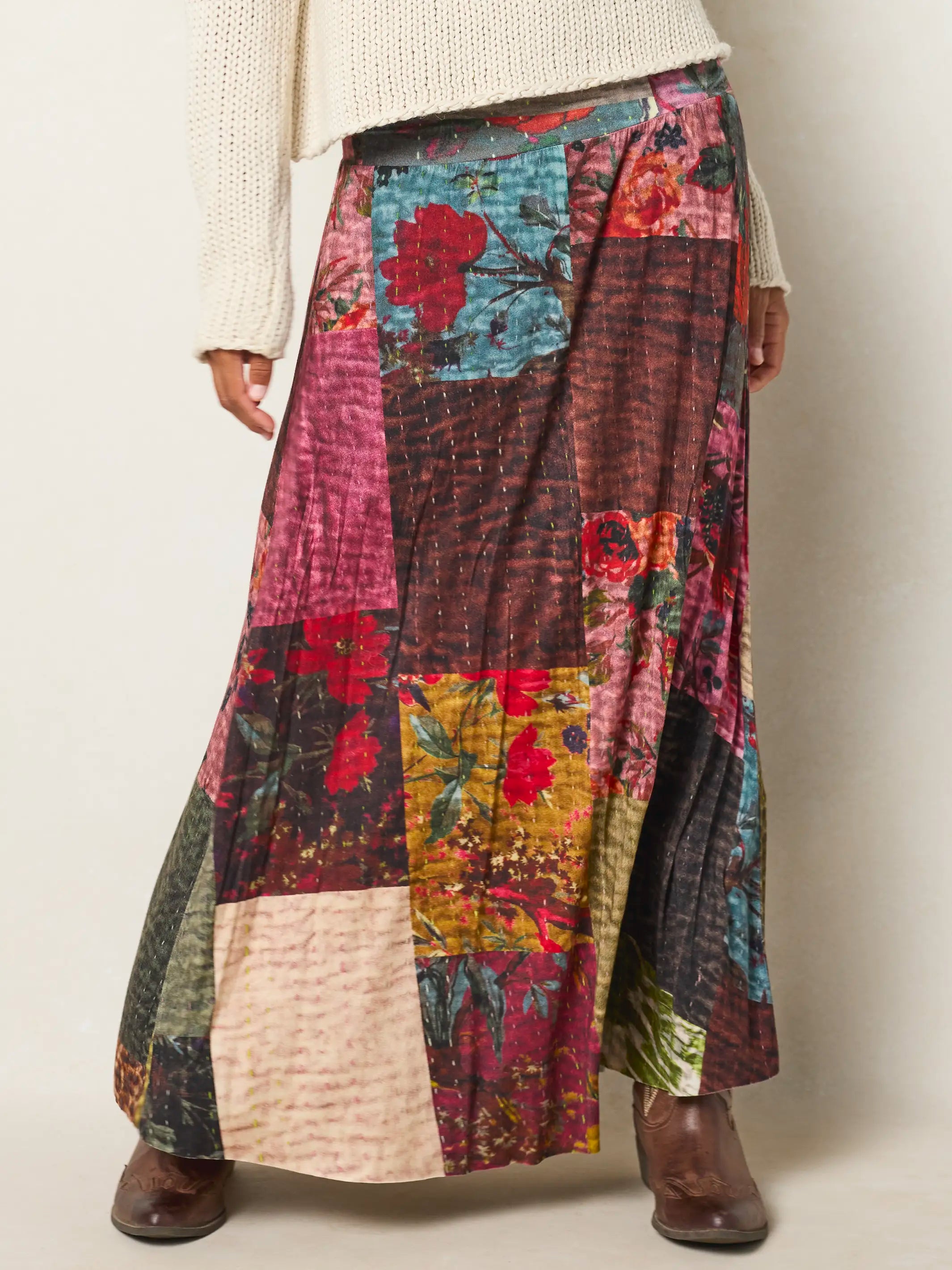 Live-In-It Knit ButterSoft Convertible Maxi Skirt - Jewel Quilt Multi