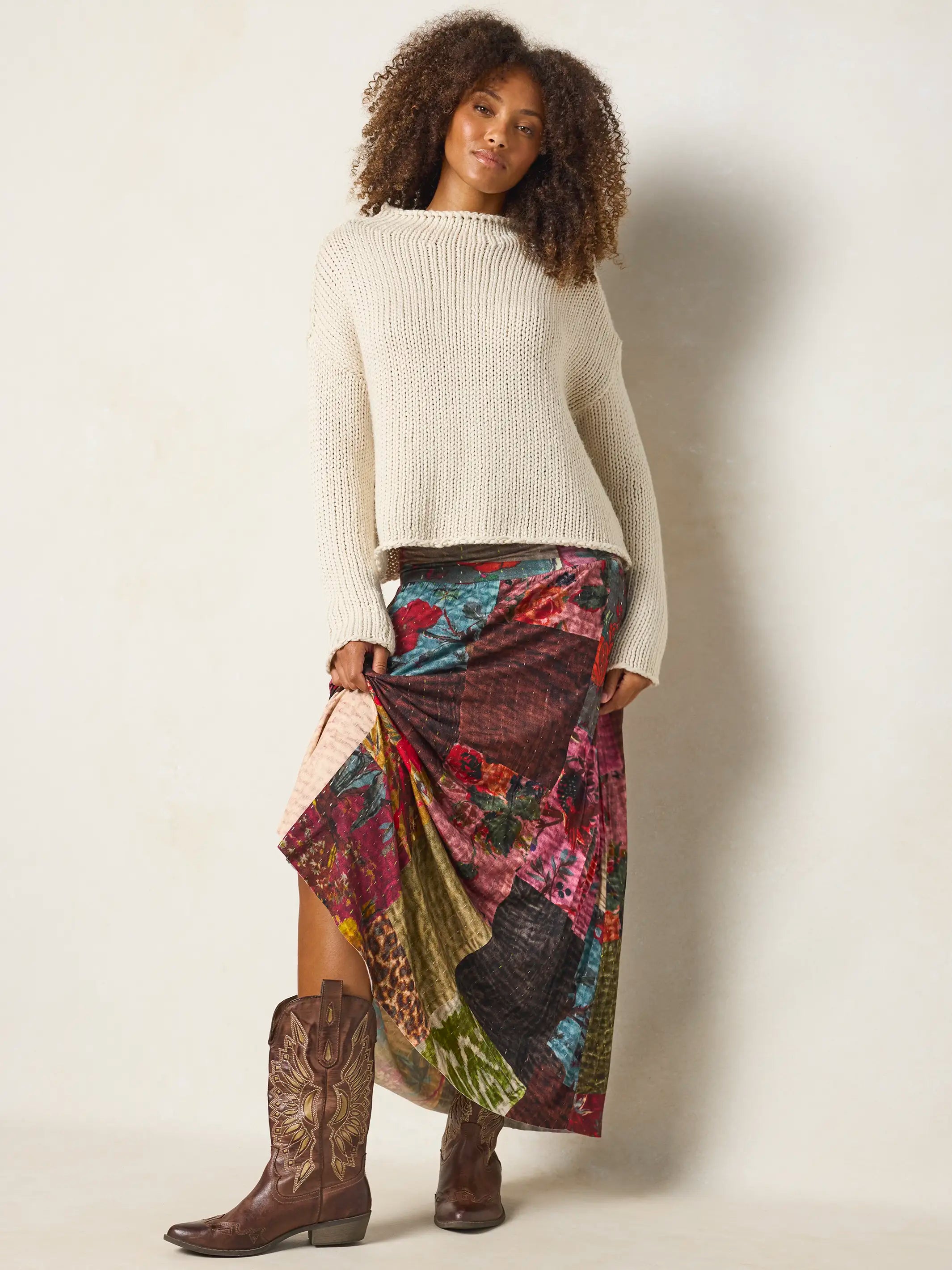 Live-In-It Knit ButterSoft Convertible Maxi Skirt - Jewel Quilt Multi