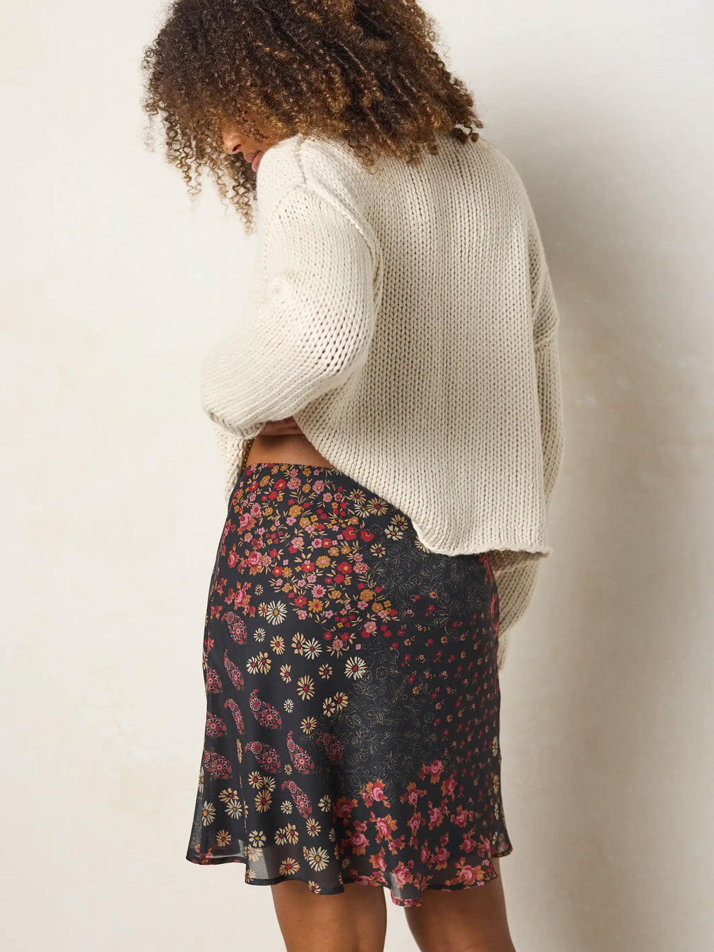 Sweetest Mini Slip Skirt - Ditsy Patchwork Black