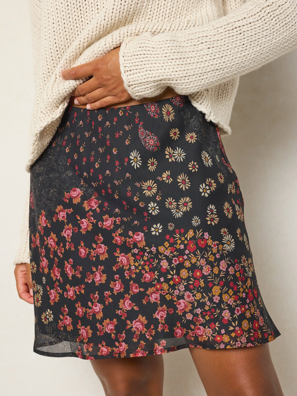 Sweetest Mini Slip Skirt - Ditsy Patchwork Black