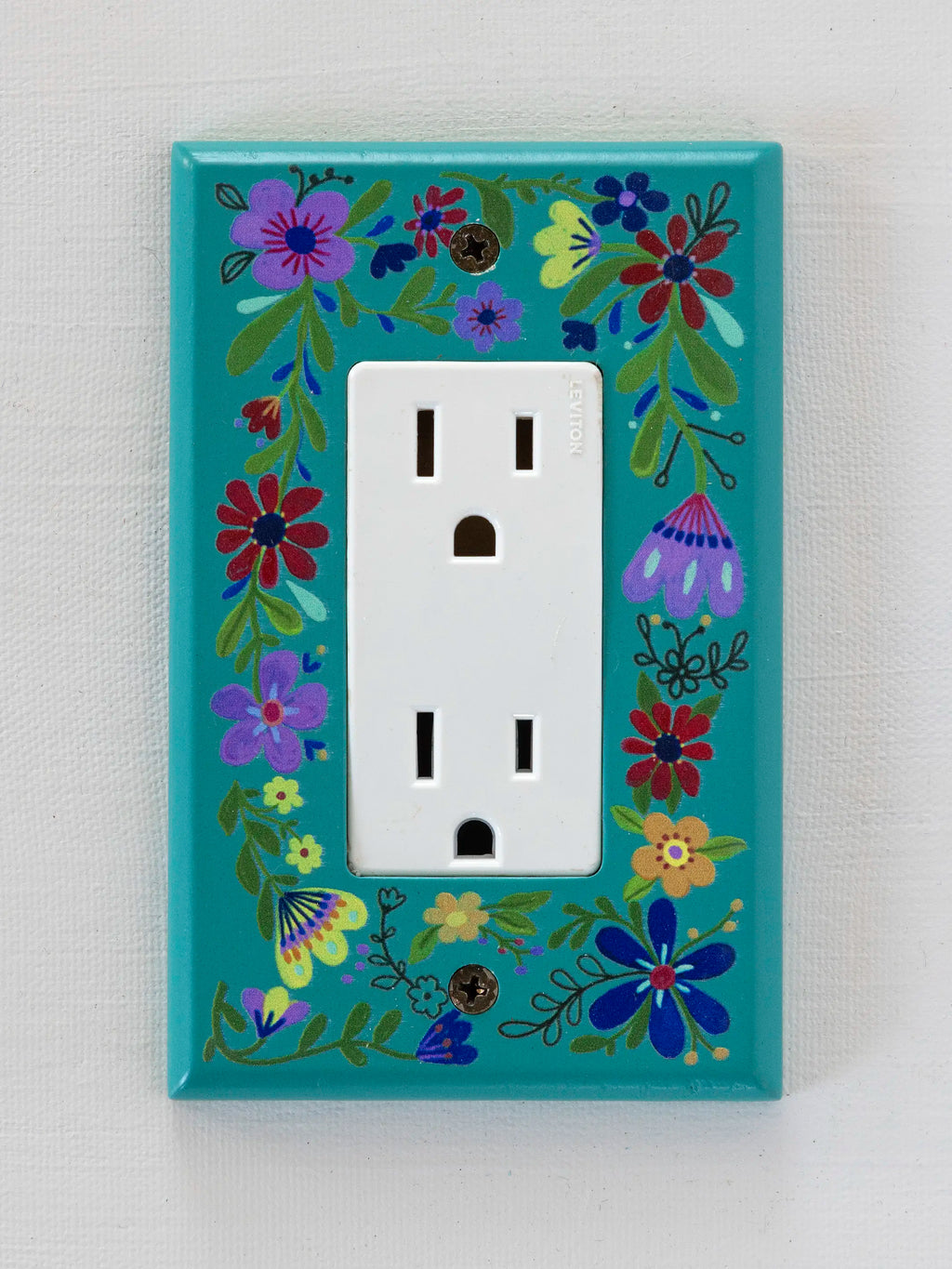 Painted Wooden Switch Cover - Turquoise Folk Flower Rocker