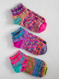 Boho Ankle Socks, Set of 3 - Mustard Floral