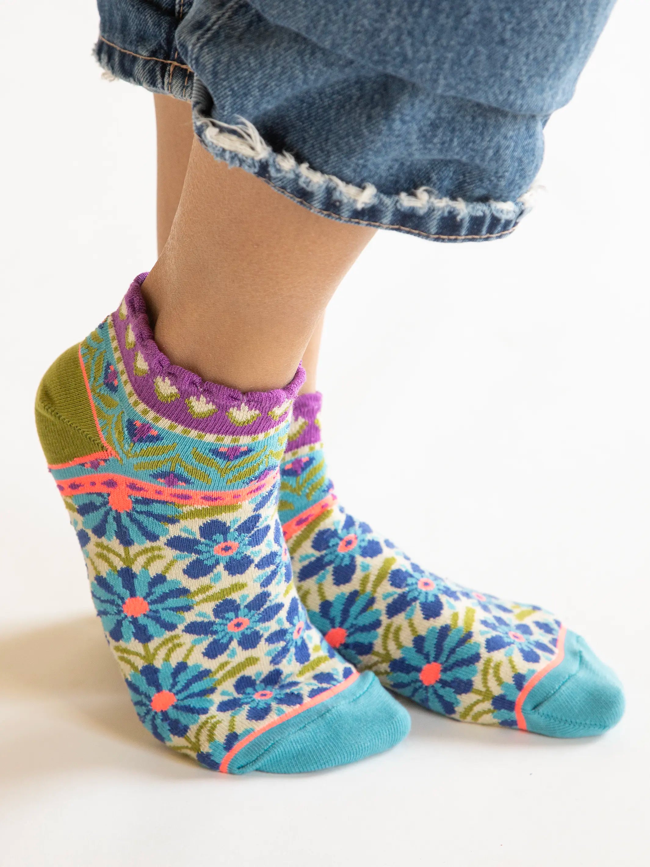 Boho Ankle Socks, Set of 3 - Turquoise Pink