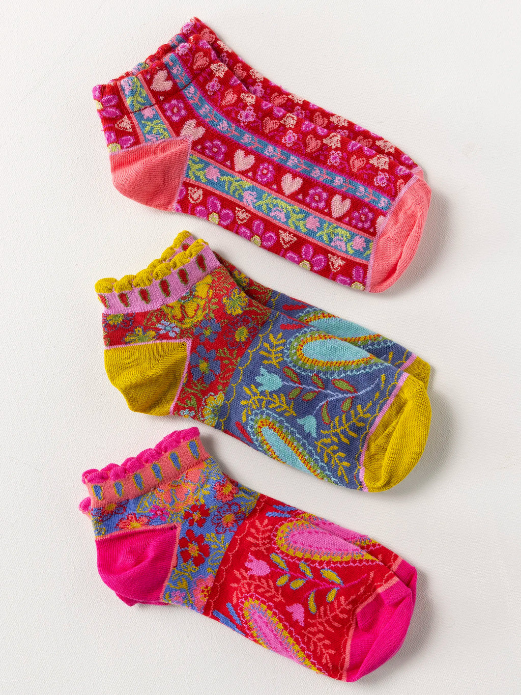 Boho Ankle Socks, Set of 3 - Hearts