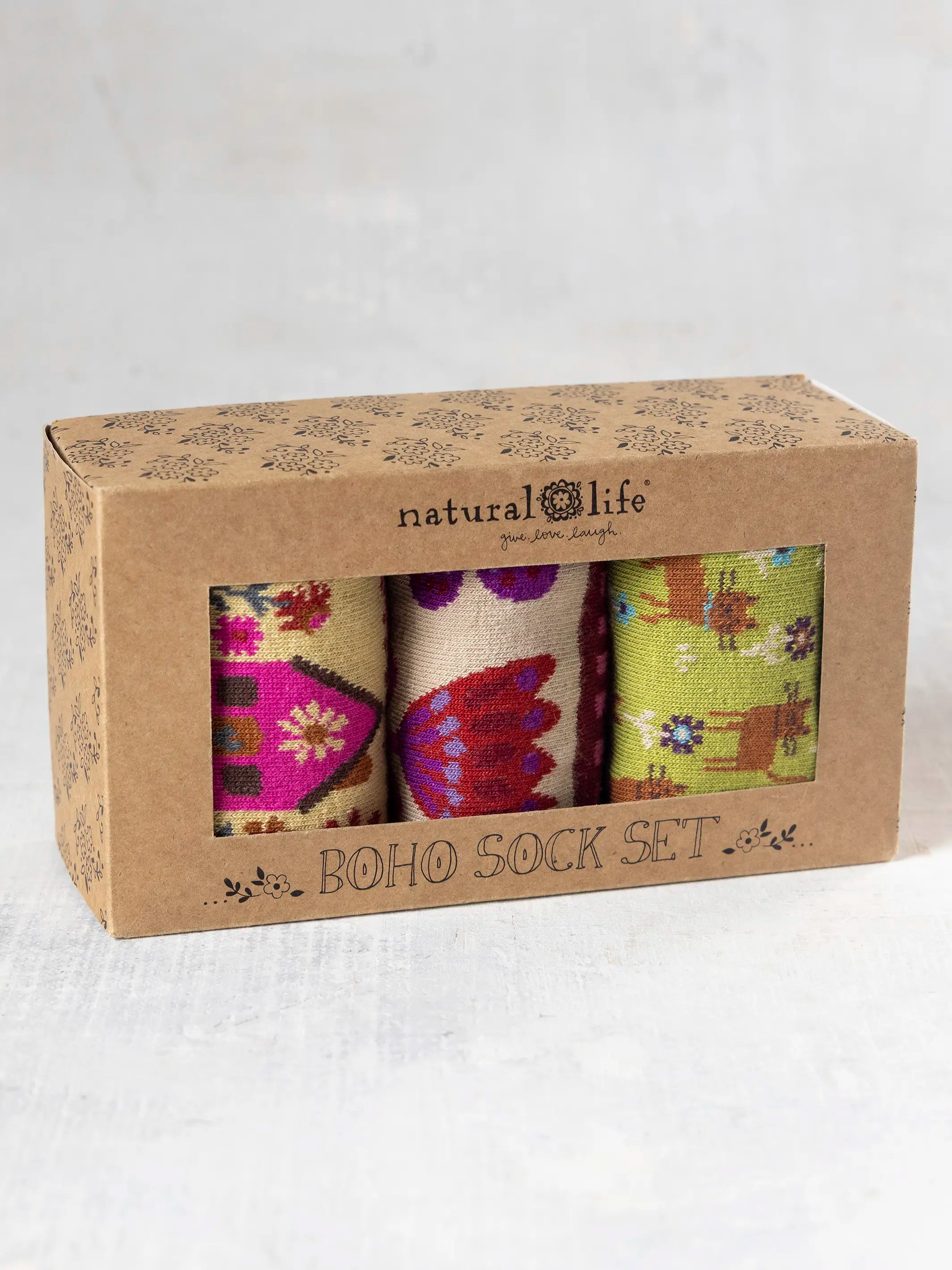 Boxed Boho Sock Set, Set of 3 - Blue Cat