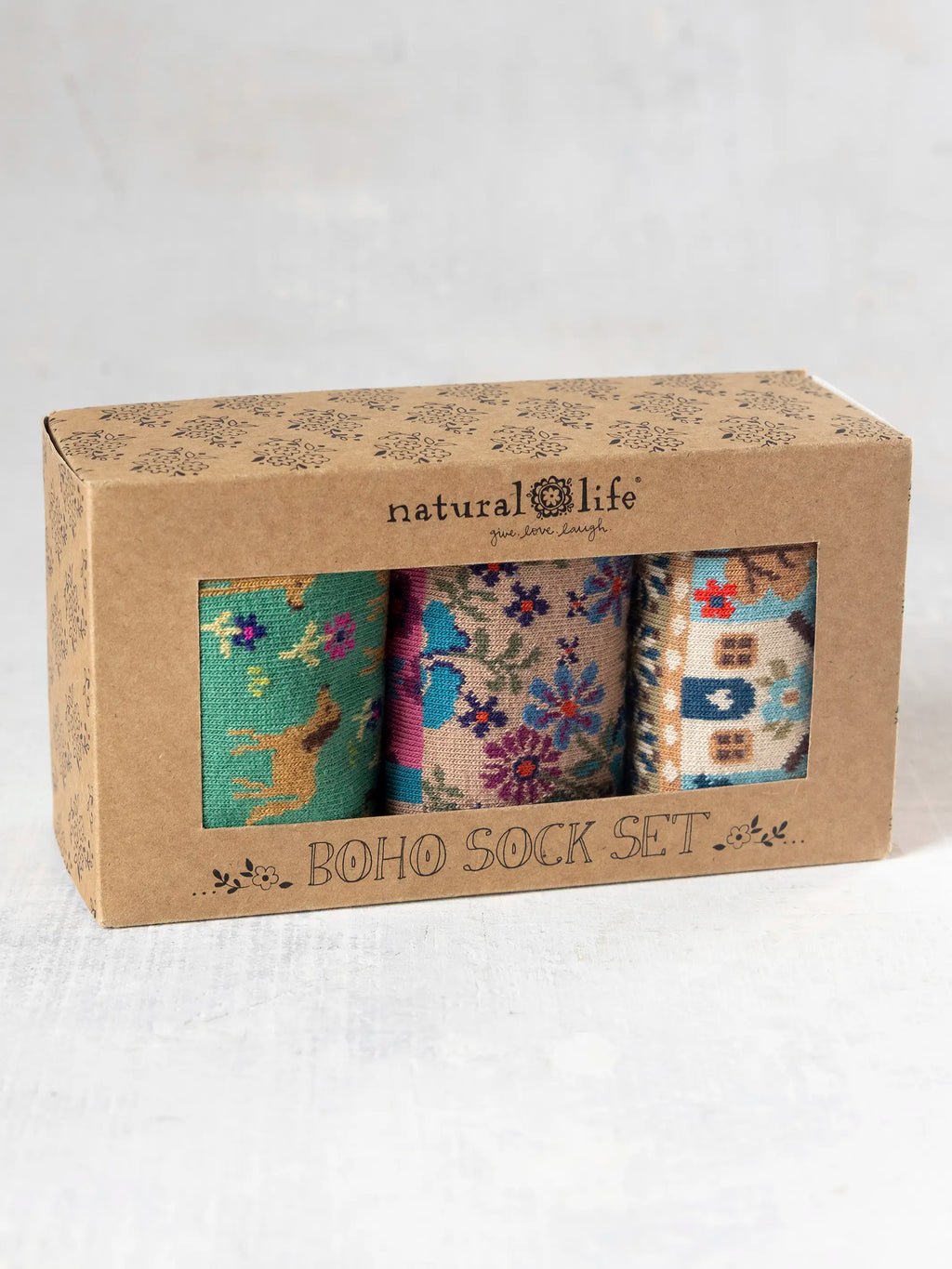 Boxed Boho Sock Set, Set of 3 - Blue Dog