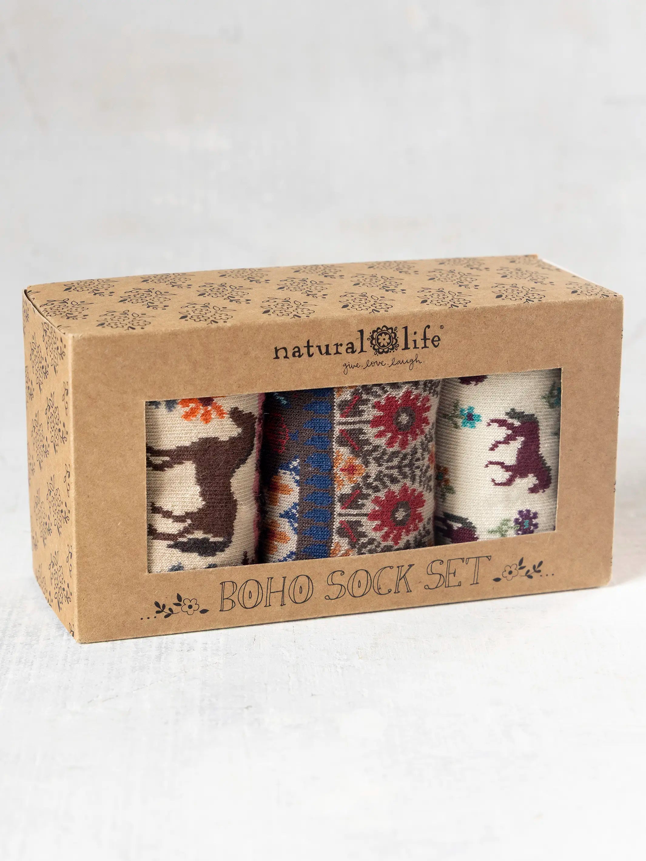 Boxed Boho Sock Set, Set of 3 - Red Horses
