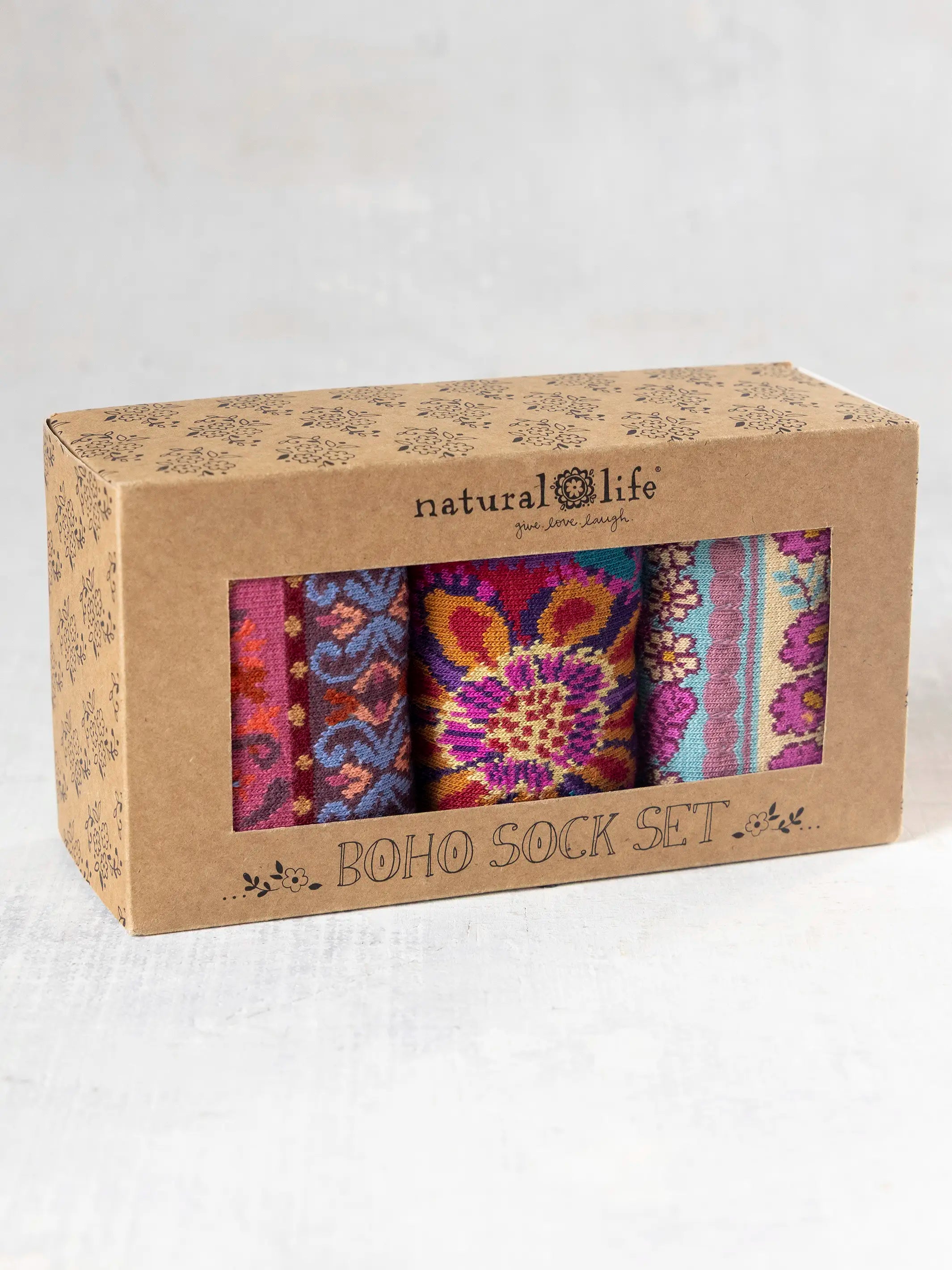 Boxed Boho Sock Set, Set of 3 - Striped Floral