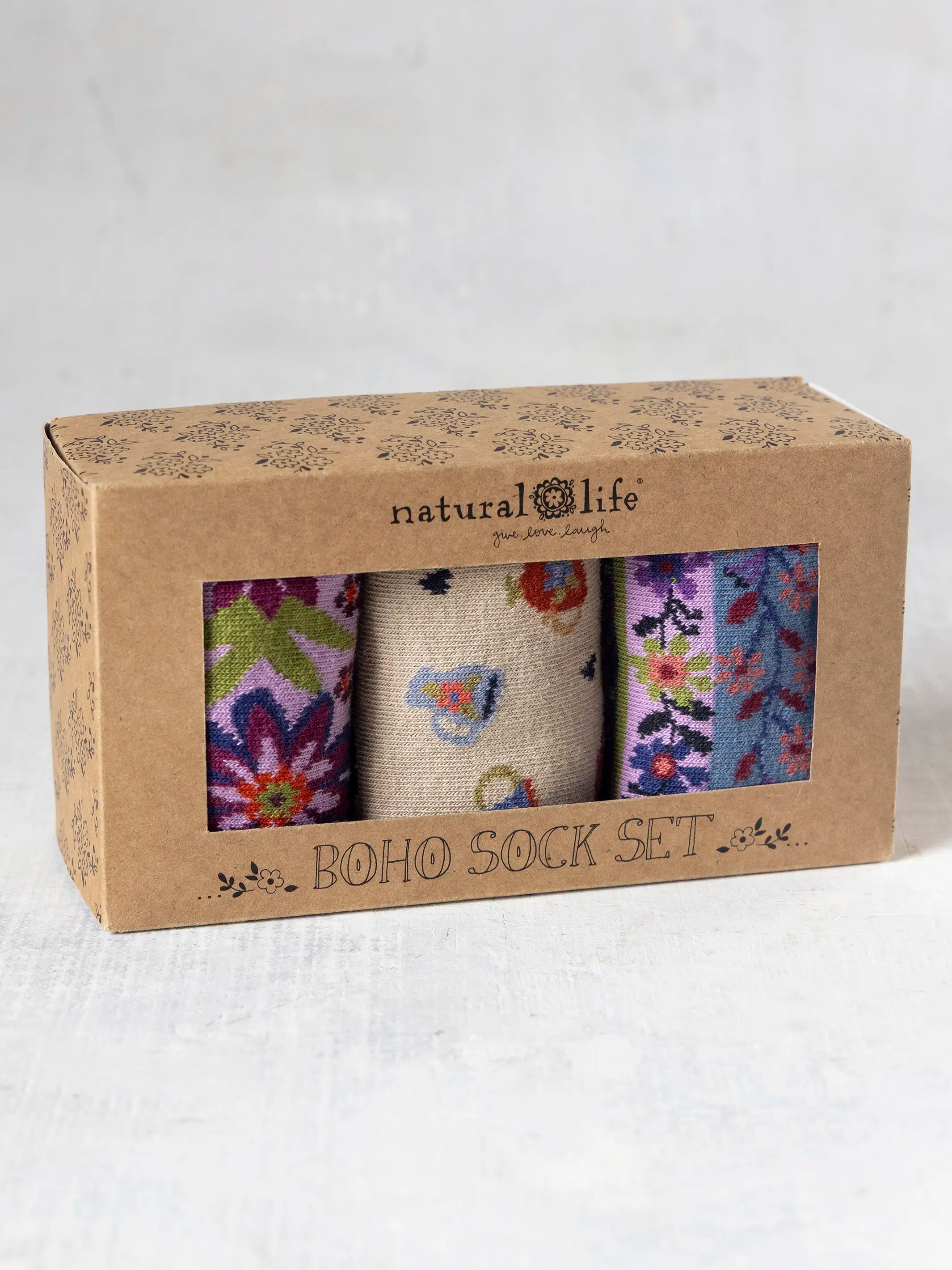 Boxed Boho Sock Set, Set of 3 - Purple Coffee Cups