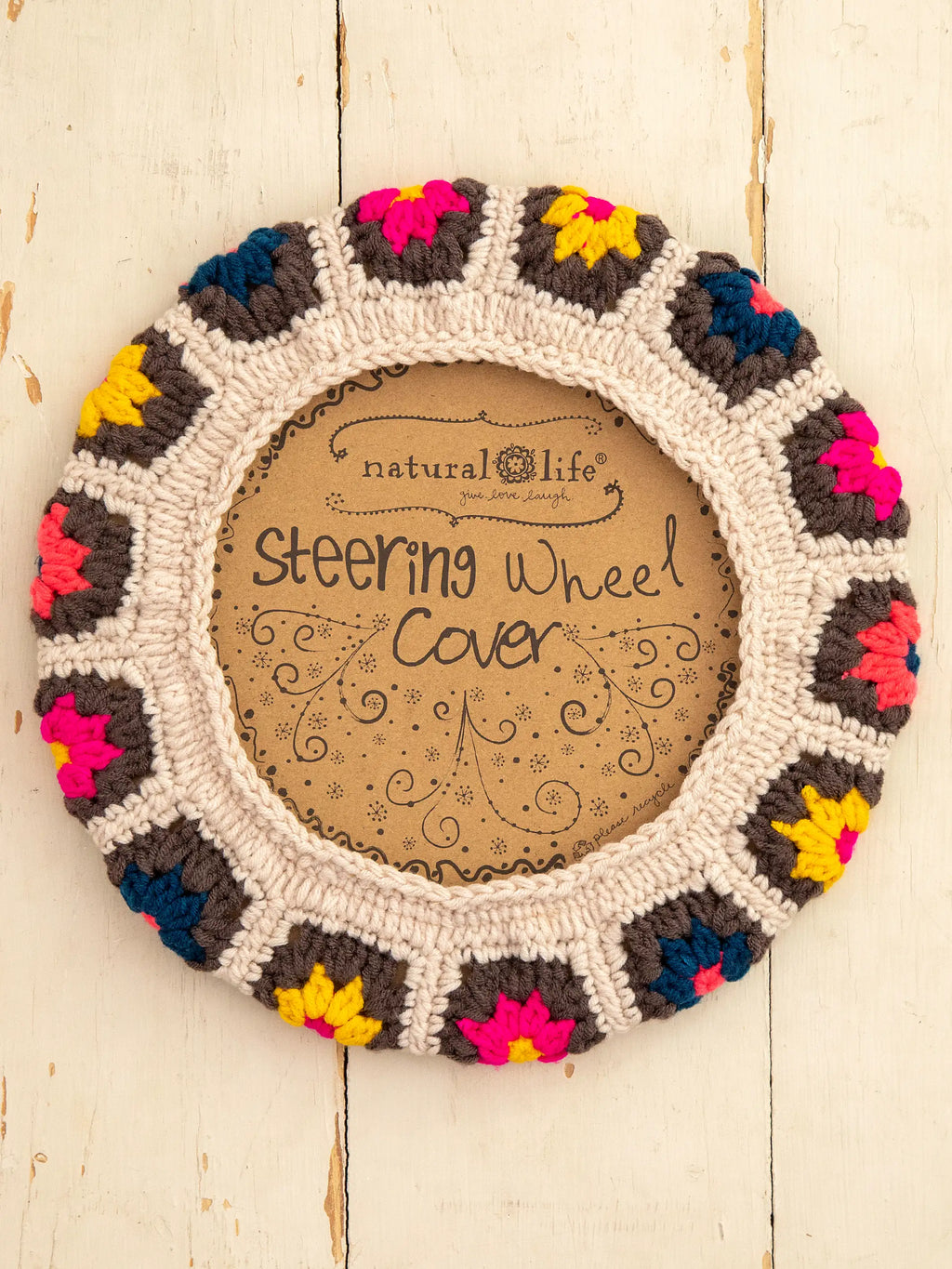 Crochet Steering Wheel Cover, 15 - Cream