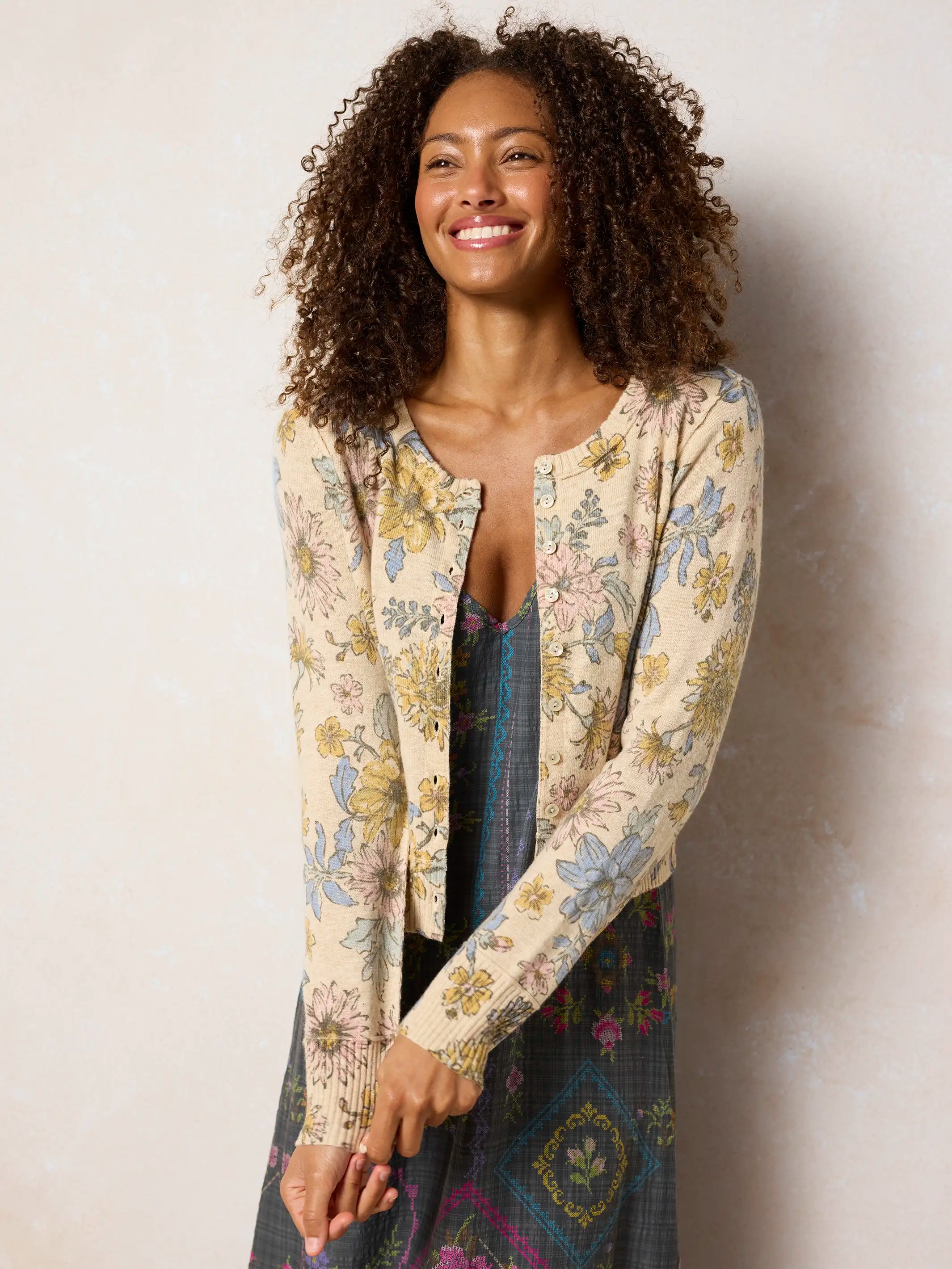 Your Everything Cardigan Sweater - Ivory Dahlia Floral