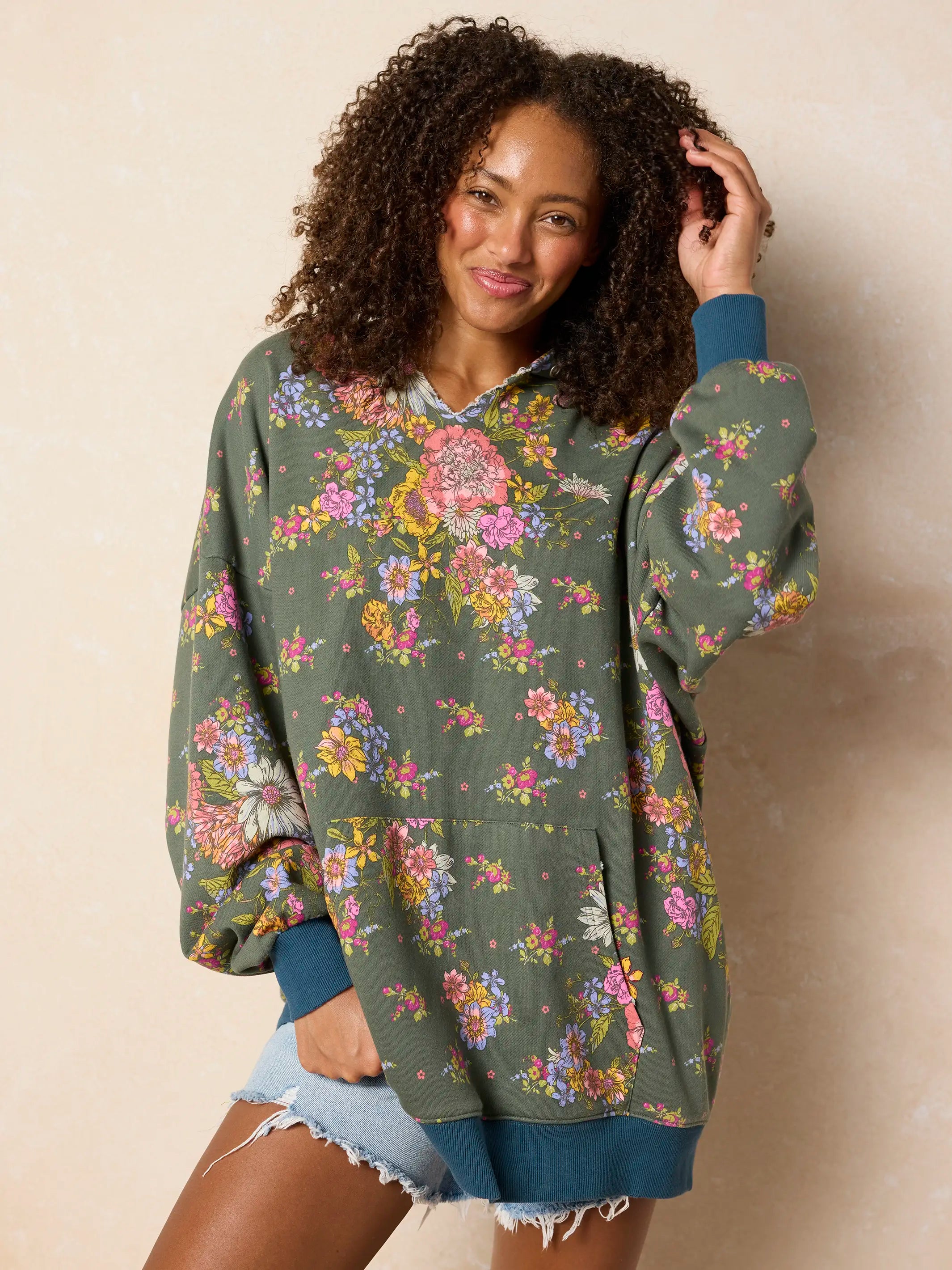 Oversized Printed Hoodie - English Garden Charcoal