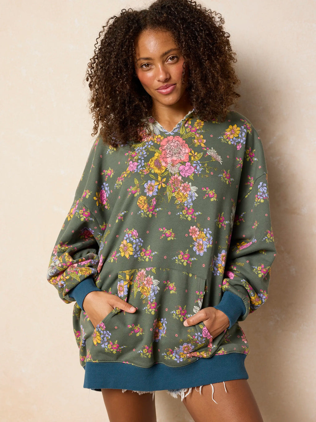 Oversized Printed Hoodie - English Garden Charcoal