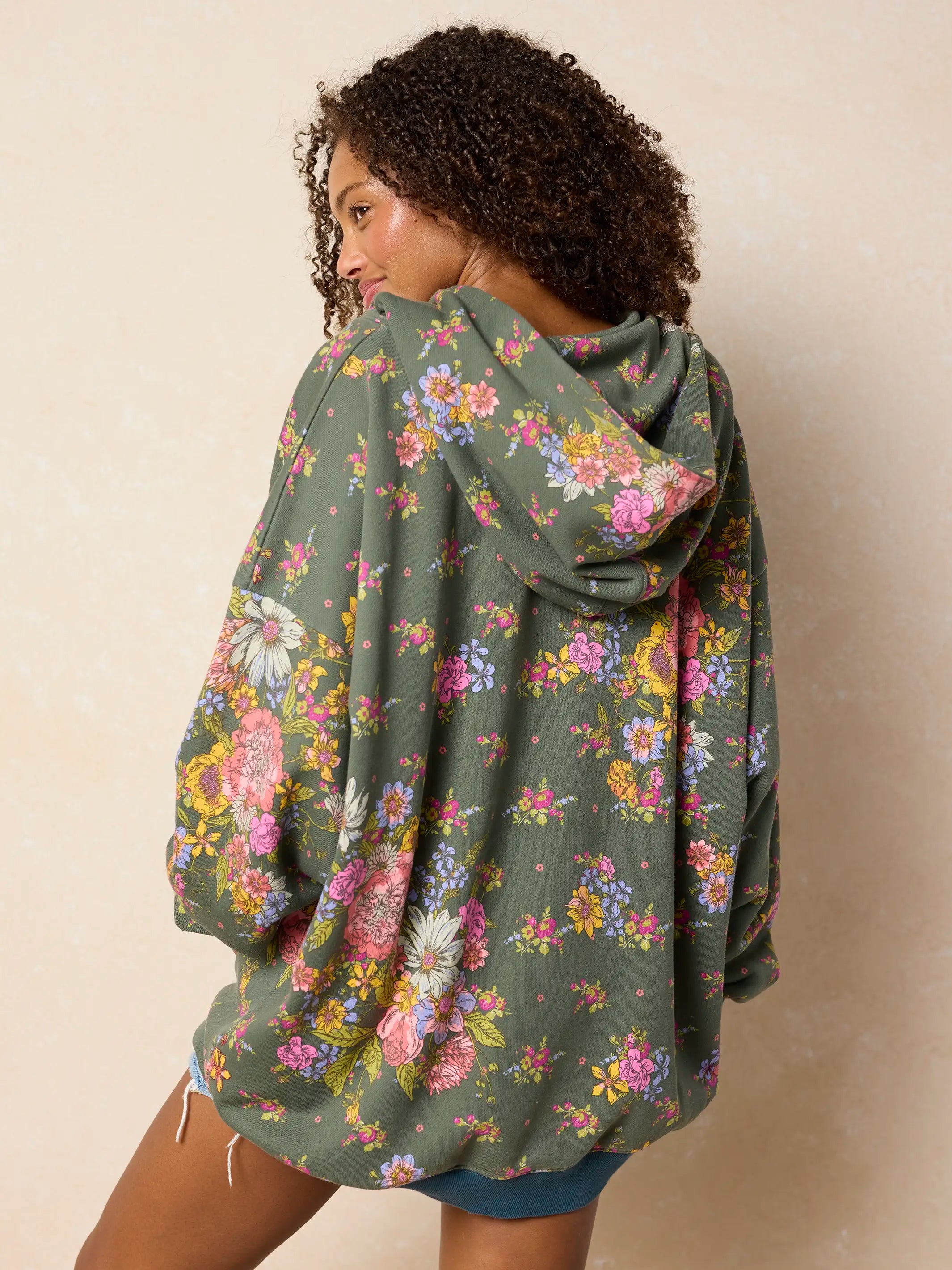 Oversized Printed Hoodie - English Garden Charcoal