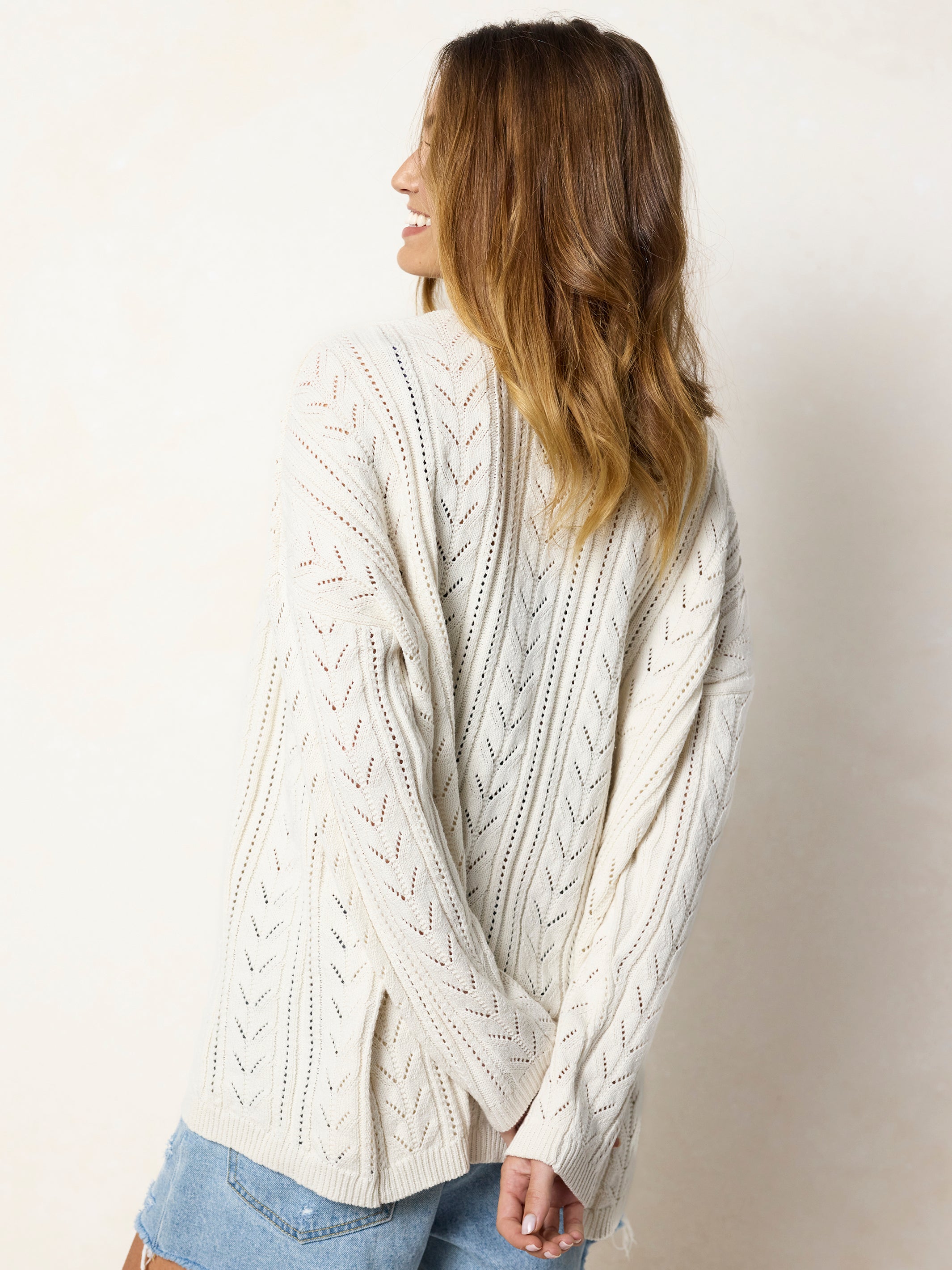 Pointelle Grandpa Cardigan - Cream