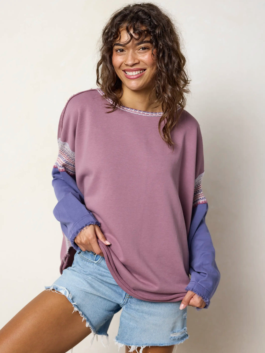 Knit Trim Sweatshirt - Lavender