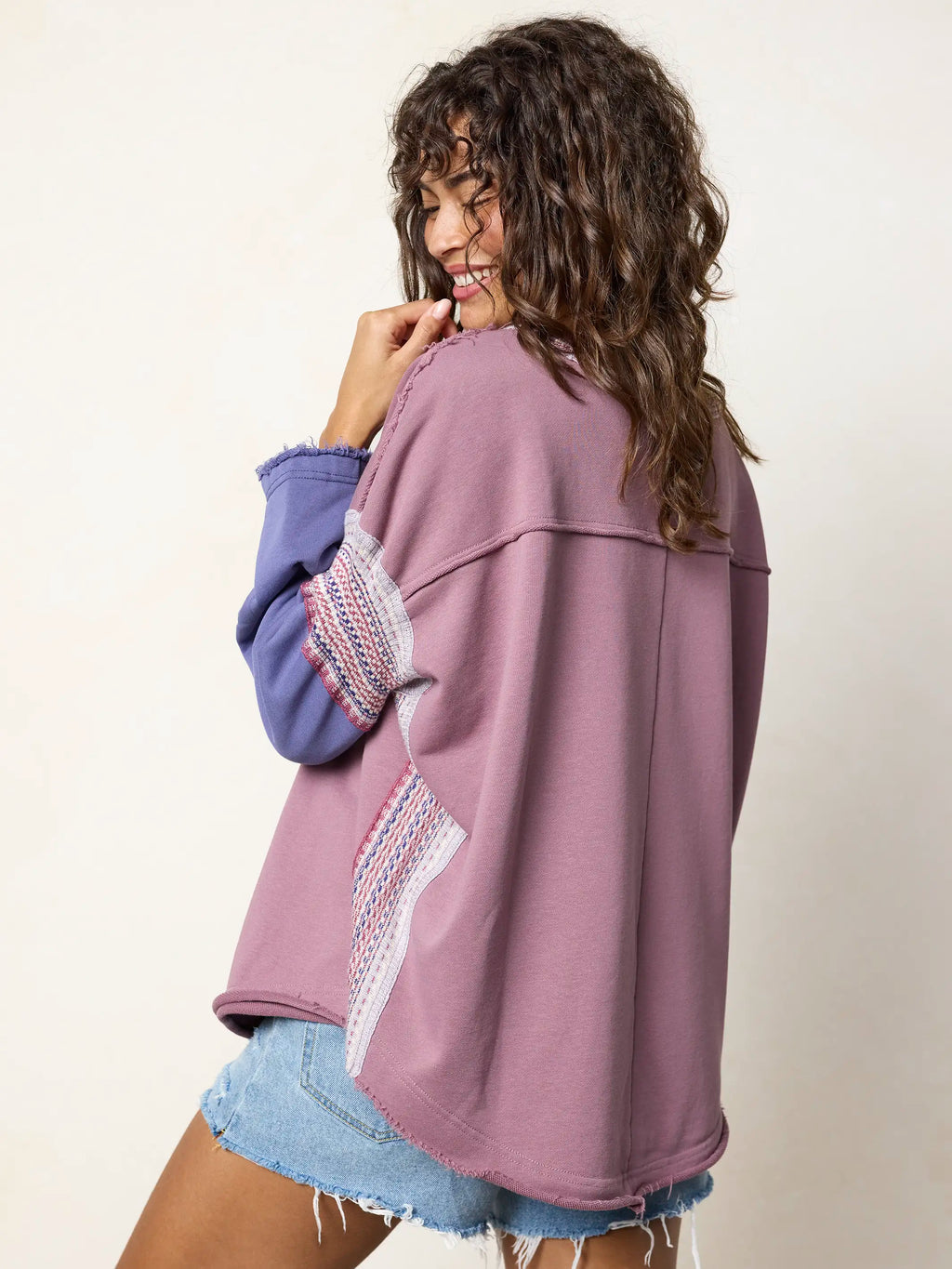 Knit Trim Sweatshirt - Lavender