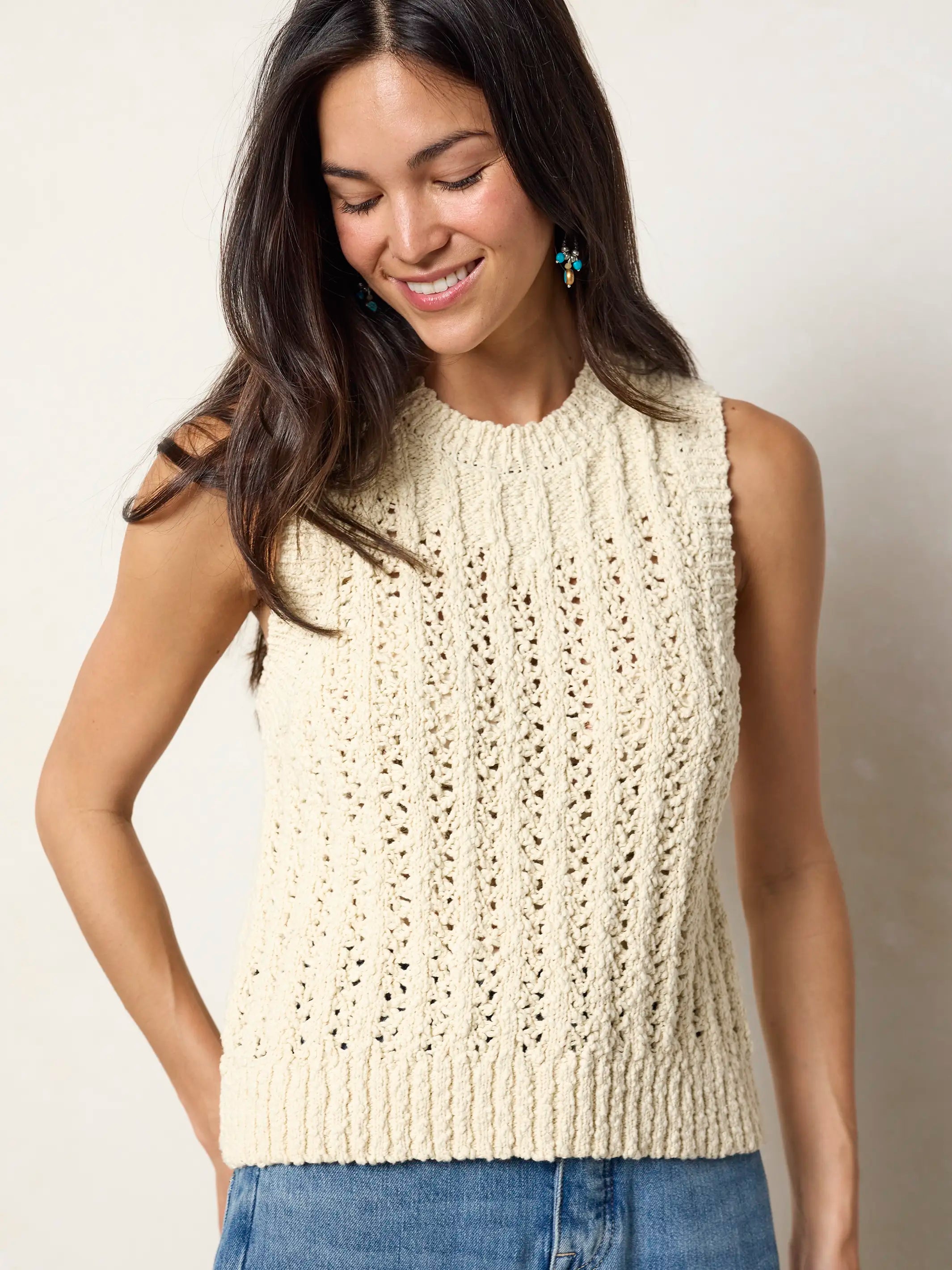 Freya Cotton Sweater Vest - Cream