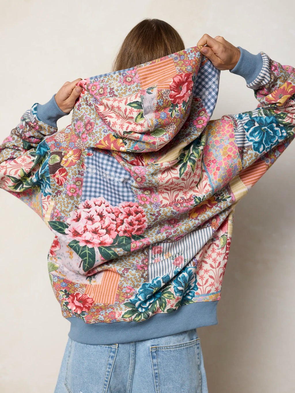 Oversized Printed Zip-Up Hoodie - Vintage Treasure Pink