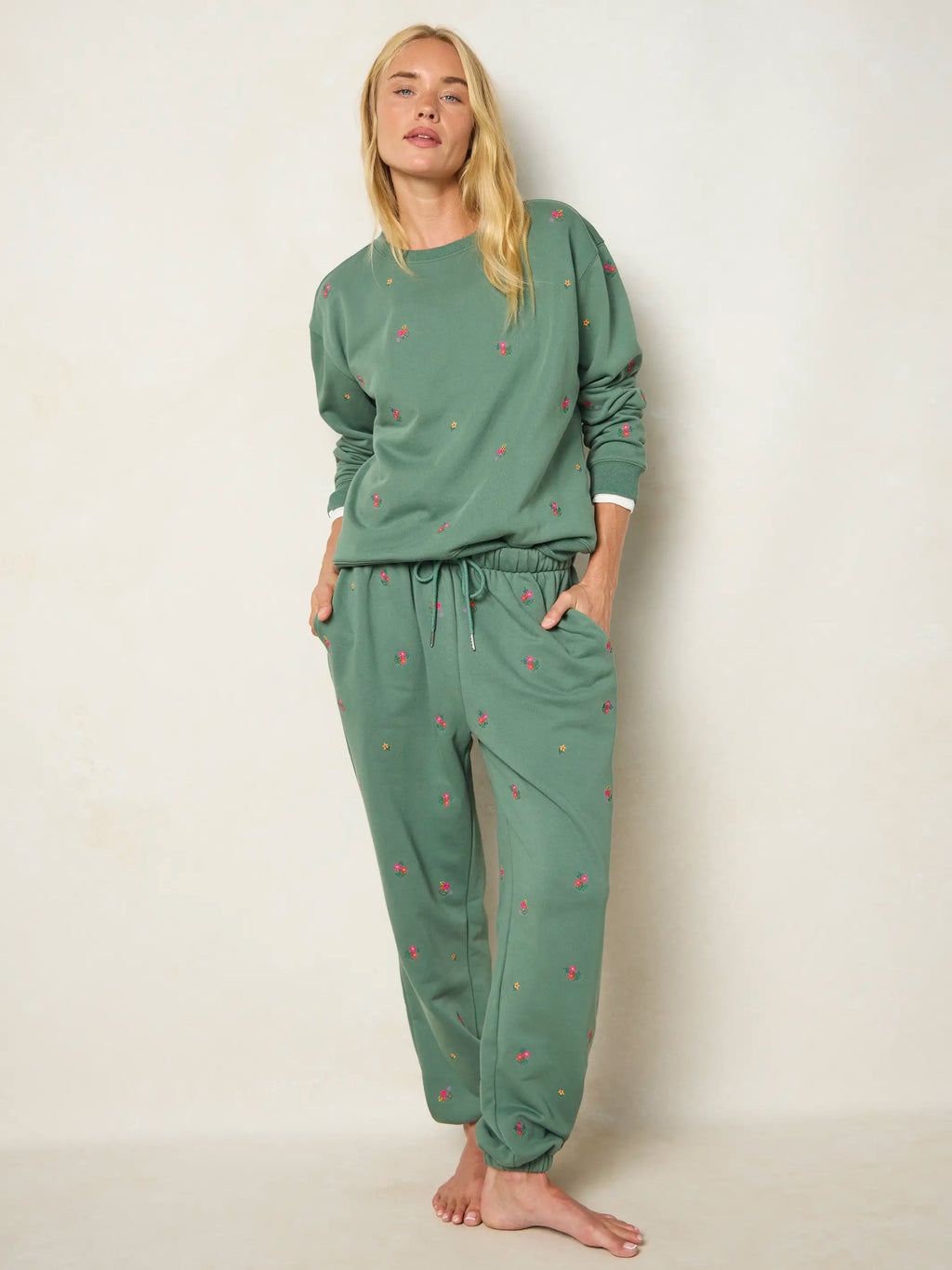 Fave Little Things Embroidered Jogger Pants - Olive Floral
