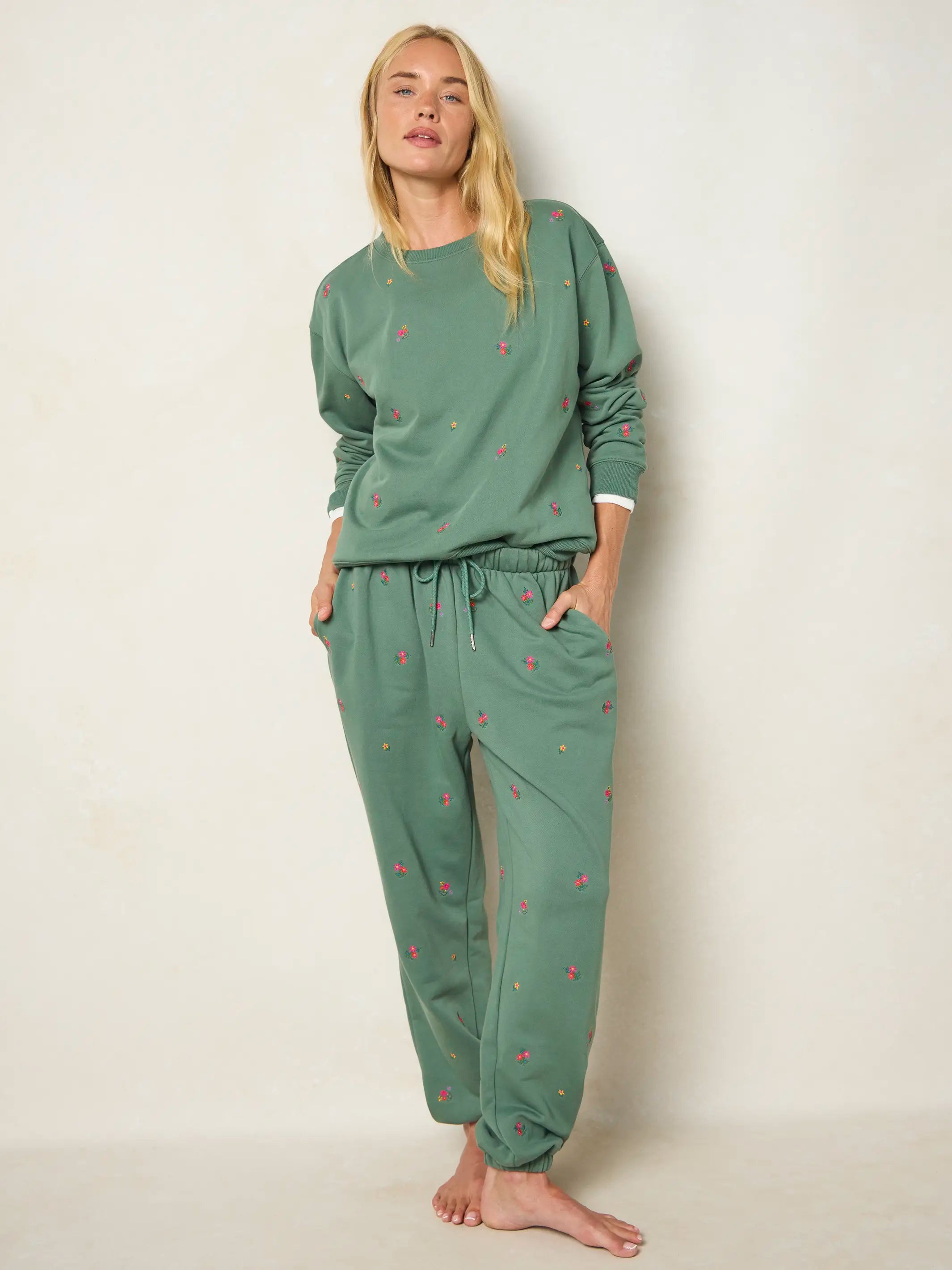 Fave Little Things Embroidered Jogger Pants - Olive Floral
