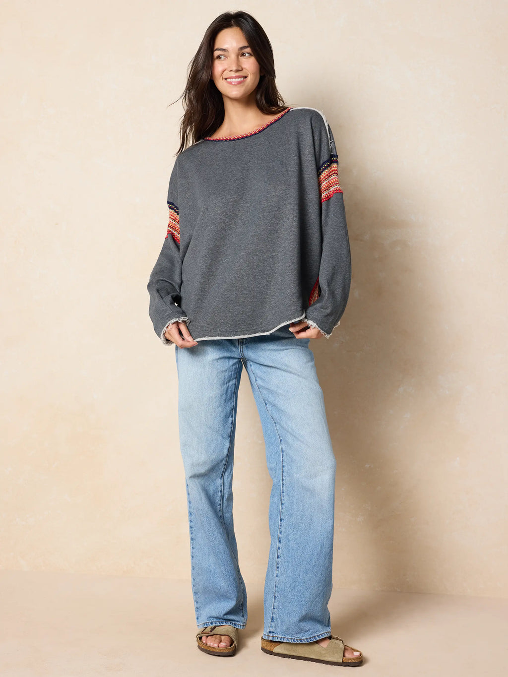 Knit Trim Sweatshirt - Charcoal