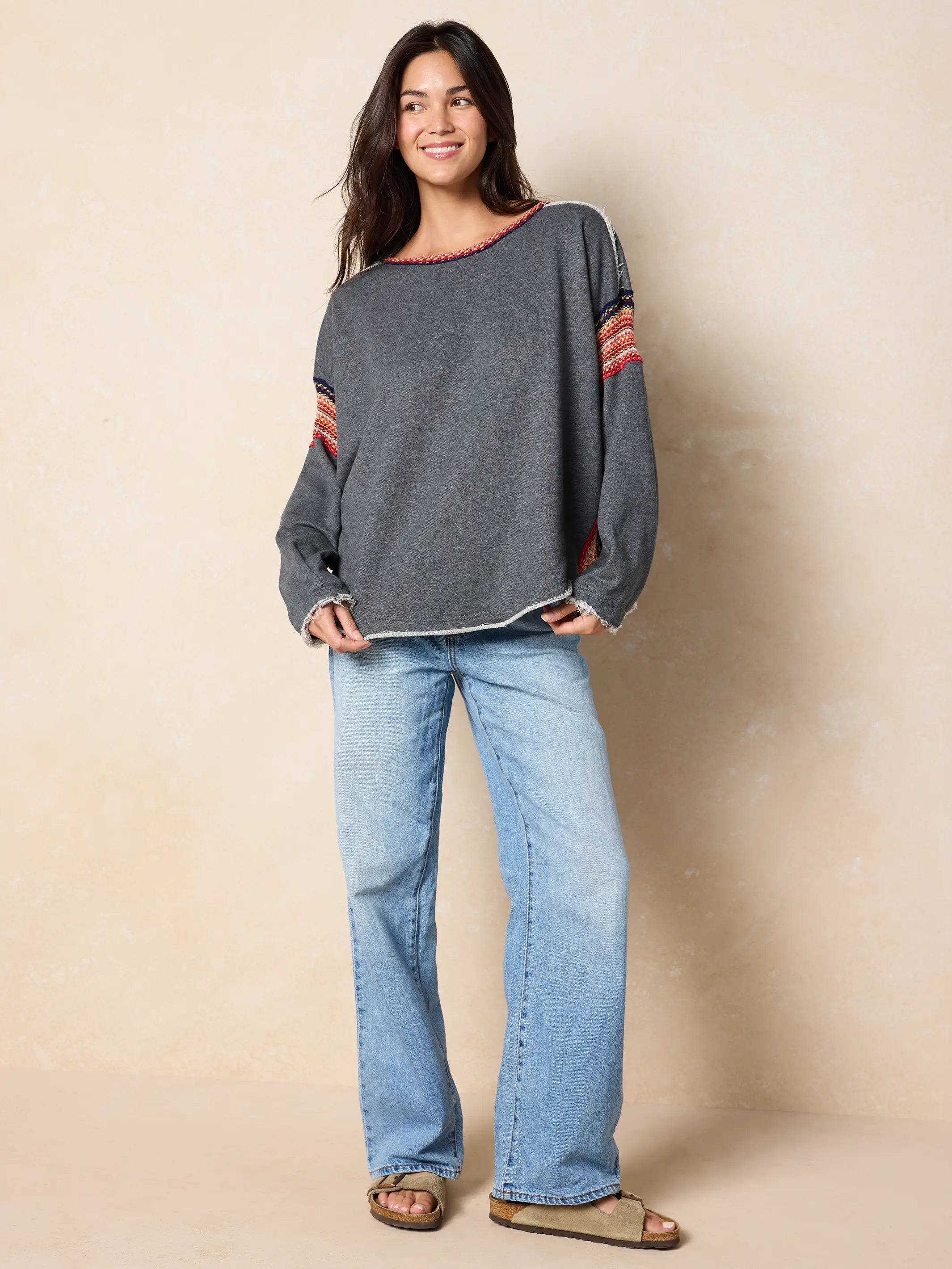 Knit Trim Sweatshirt - Charcoal