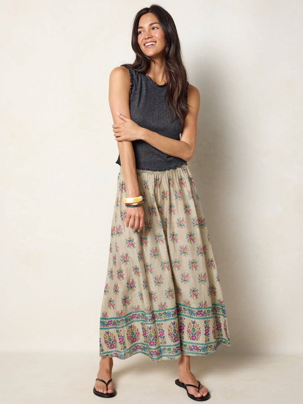 Cotton Skirt-In-A-Bag - Antique Blossoms Beige