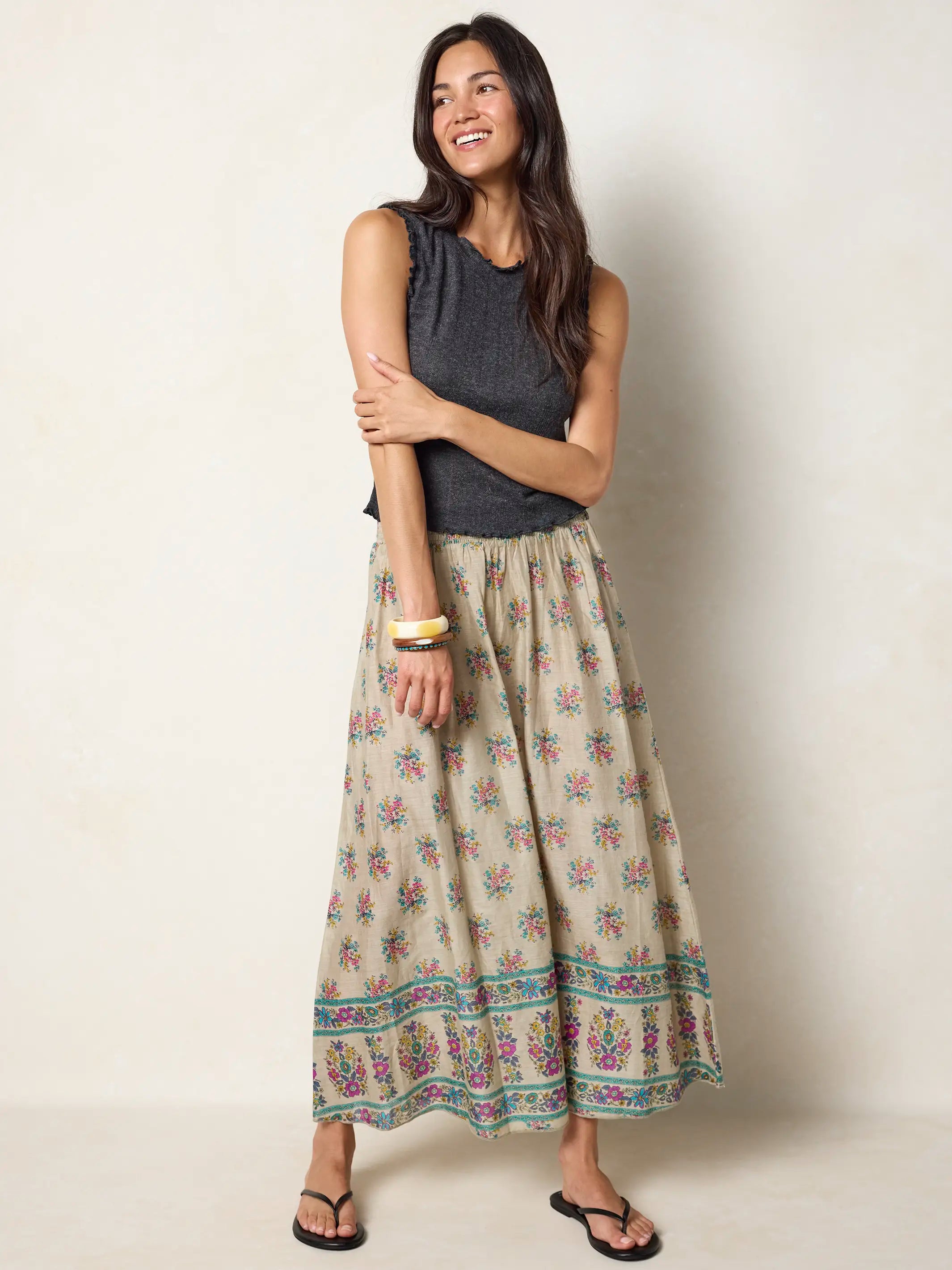 Cotton Skirt-In-A-Bag - Antique Blossoms Beige
