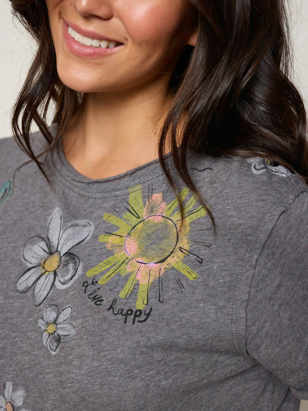 Aiden Cotton Tee -  Charcoal Live Happy