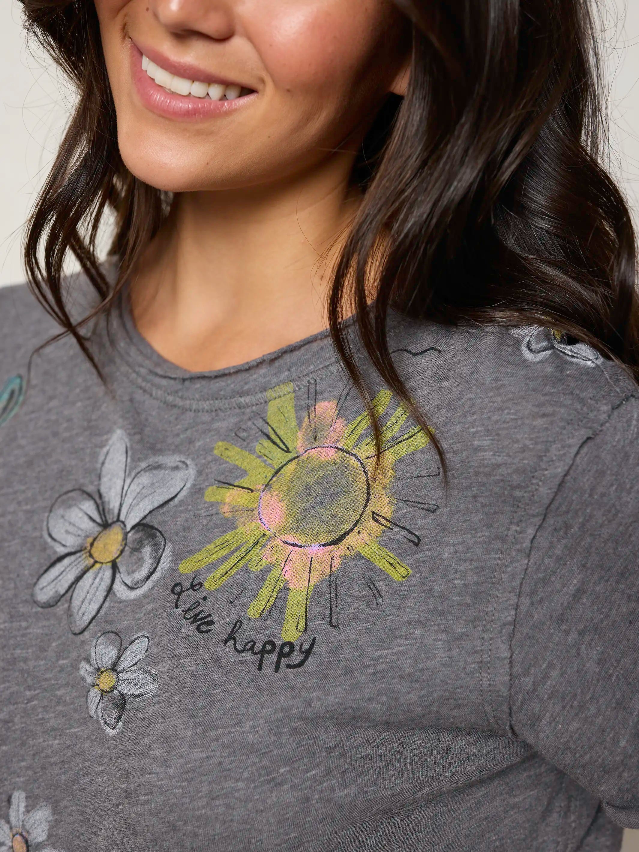 Aiden Cotton Tee -  Charcoal Live Happy