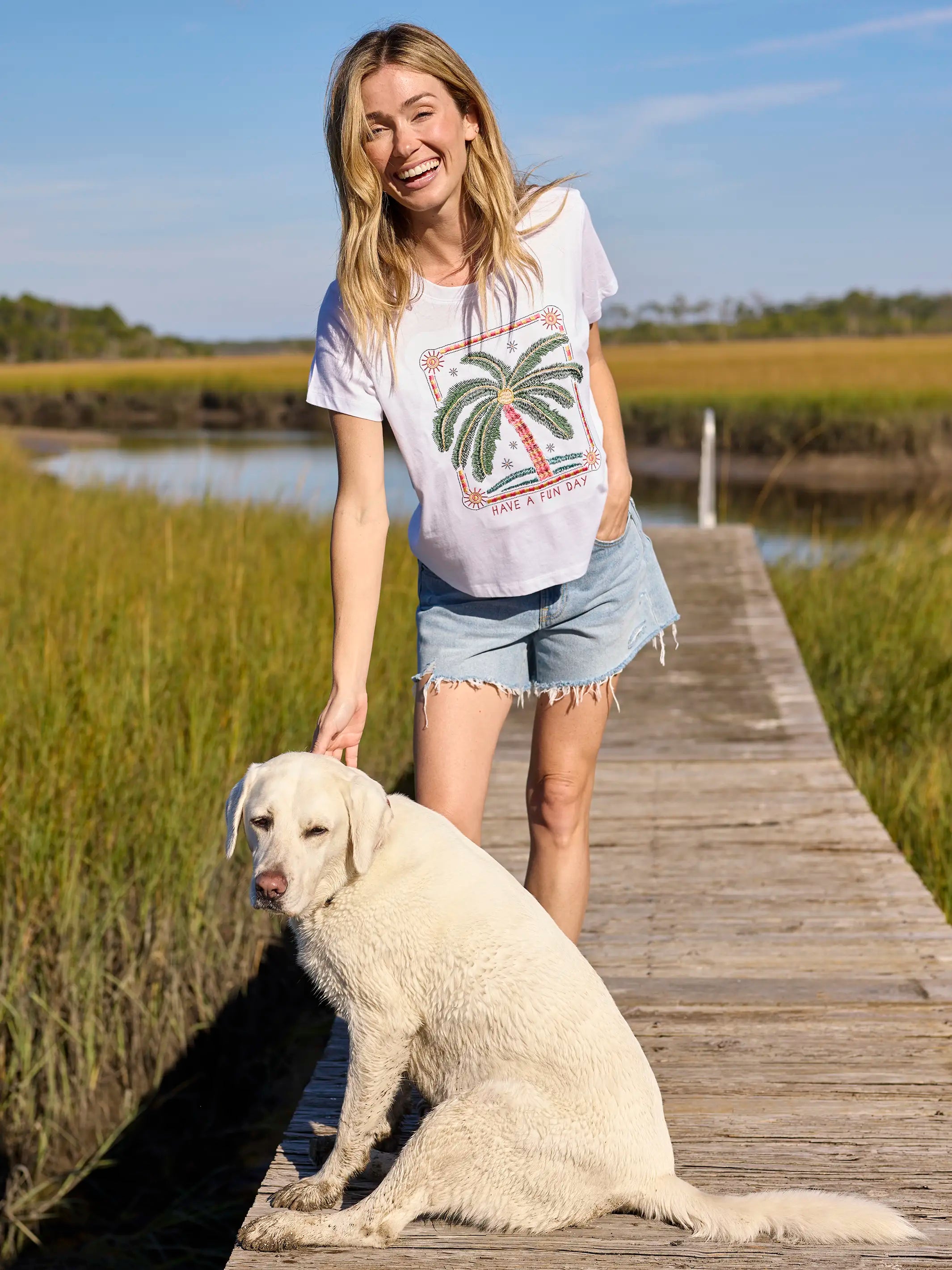 Noah Embroidered Cotton Tee - Palm Tree