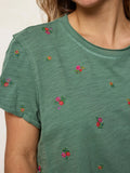 Aiden Embroidered Cotton Tee - Olive Flowers