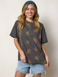 Take It In Cotton Tee - Charcoal Folk Flower