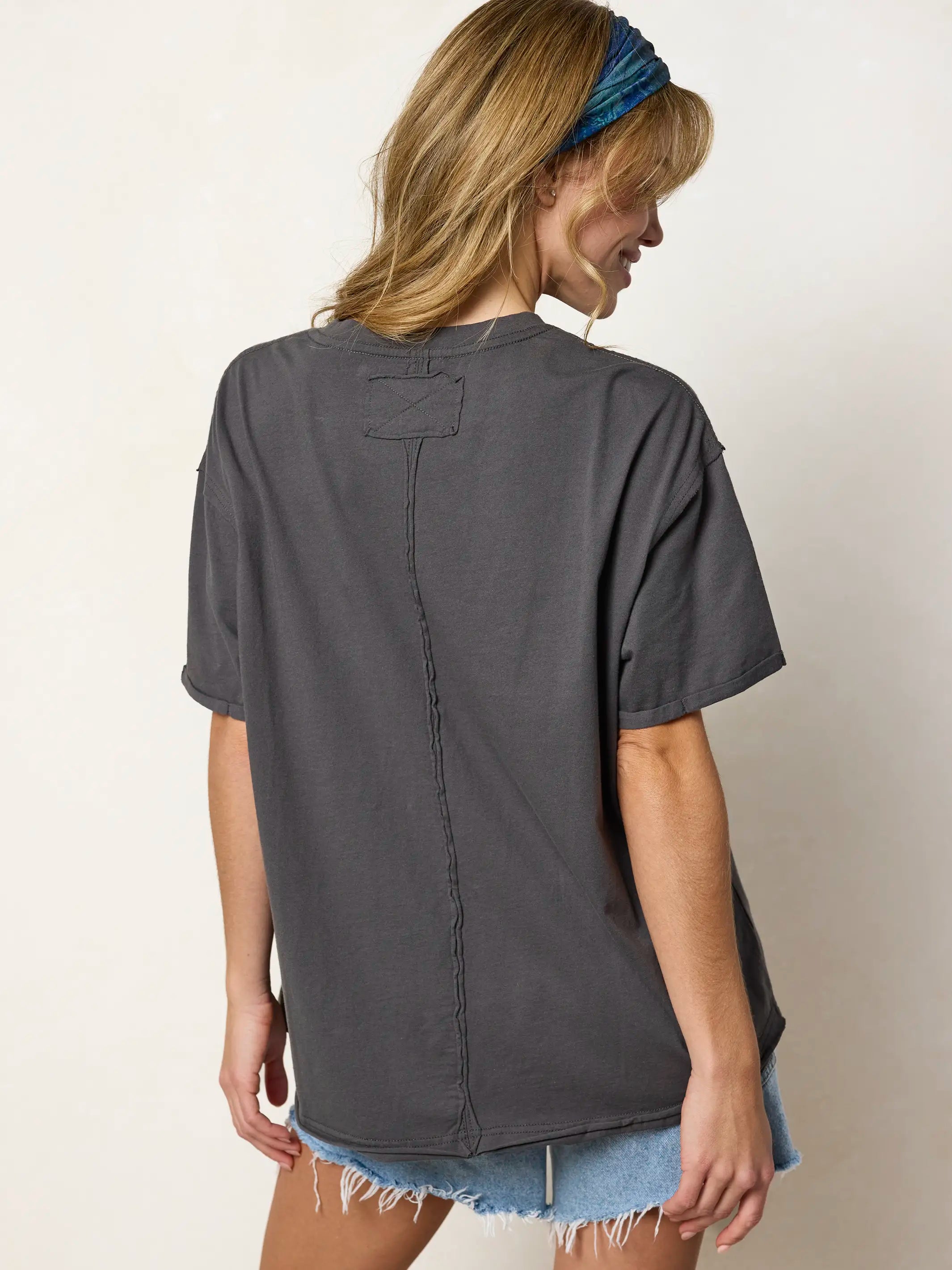 Take It In Cotton Tee - Charcoal Folk Flower