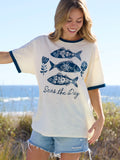 Ringer Oversized Tee Shirt - Seas The Day