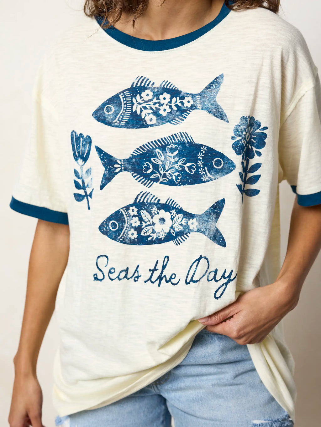 Ringer Oversized Tee Shirt - Seas The Day