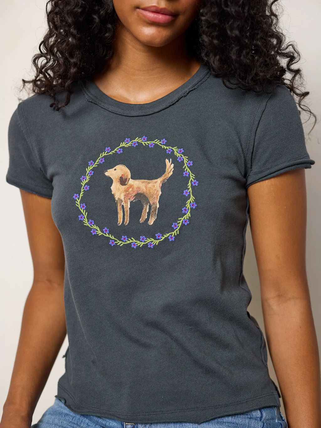 Printed Embroidered Cotton Baby Tee - Dog
