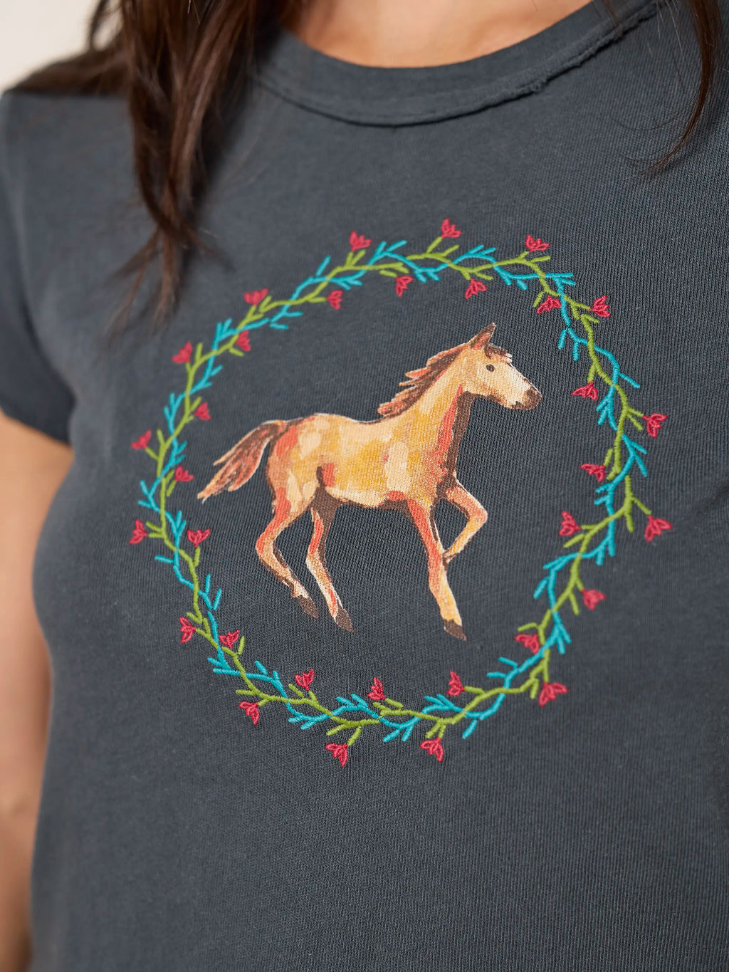 Printed Embroidered Cotton Baby Tee - Horse